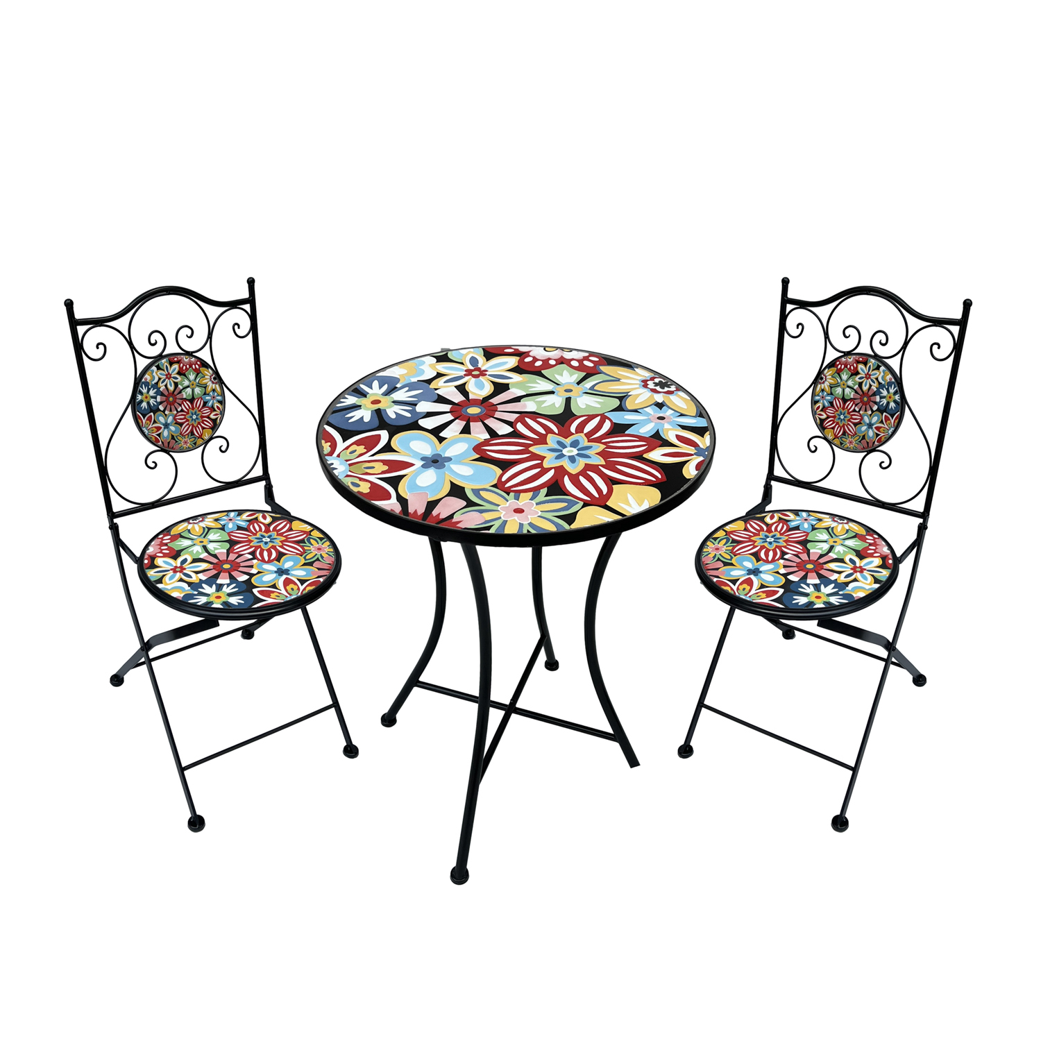Set tavolo giardino fiori con 2 sedie