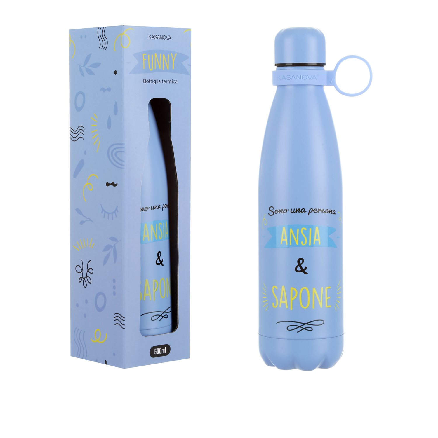Bottiglia termica 500 ml scritta Ansia e sapone