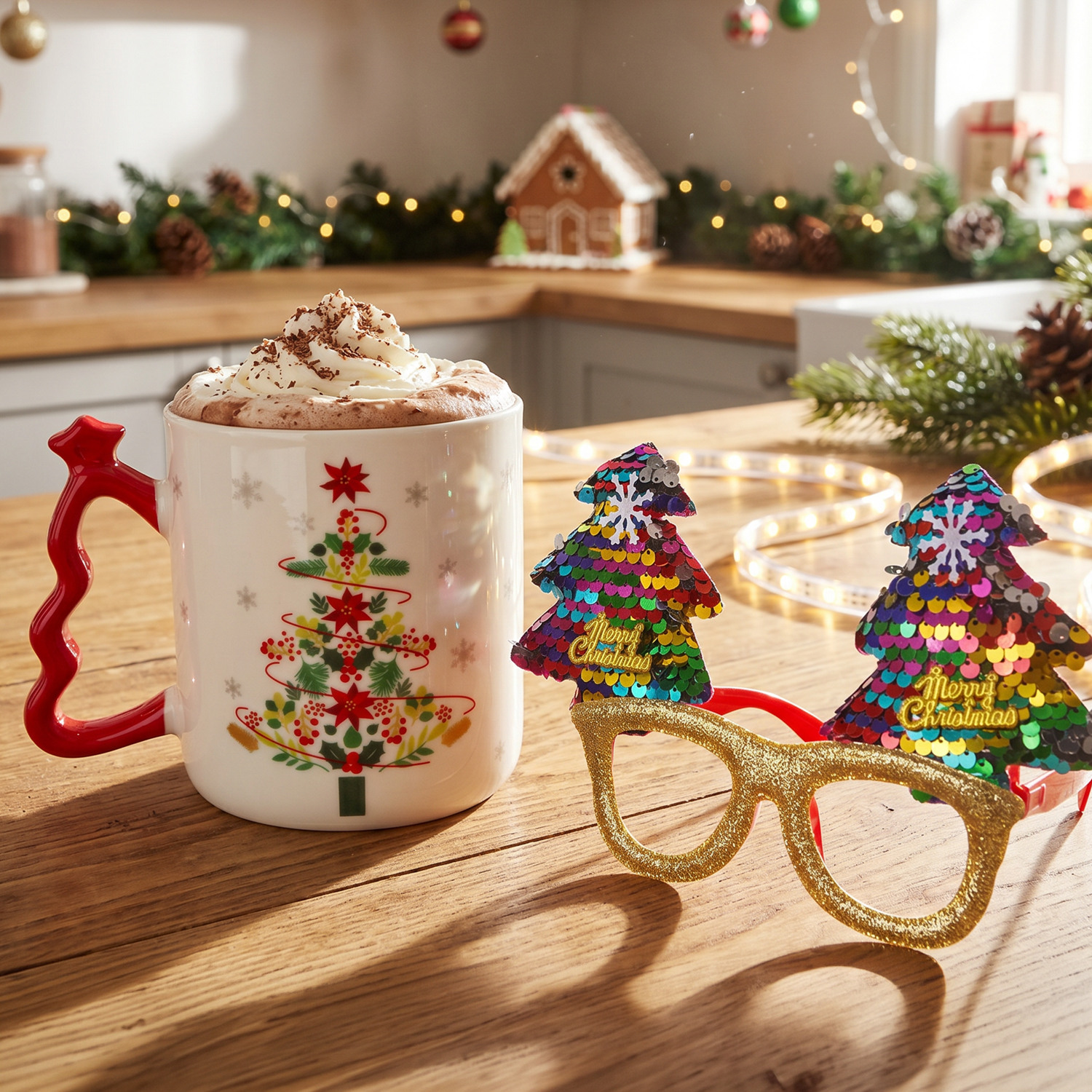 Set tazza albero Natale 340 ml e occhiali natalizi
