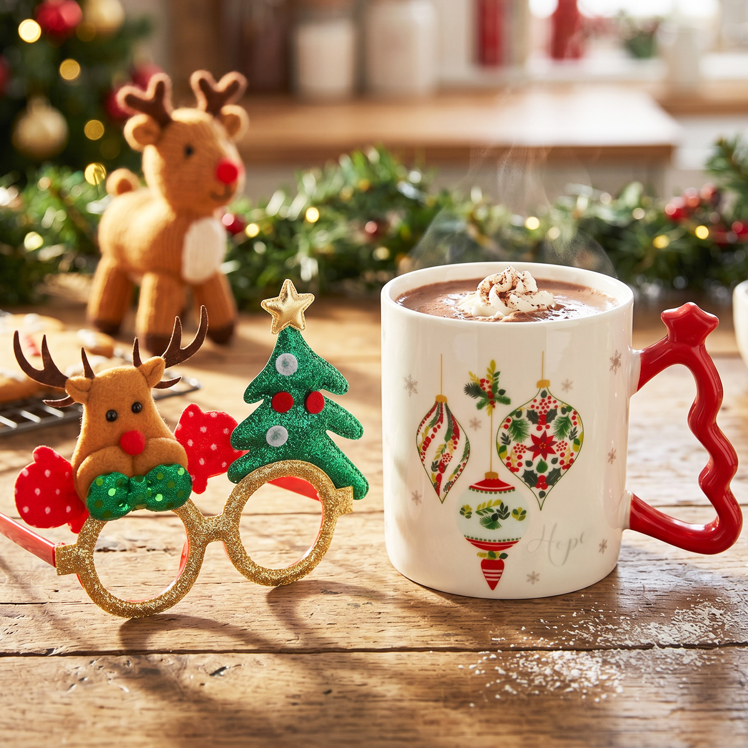 Set tazza palline Natale 340 ml e occhiali natalizi