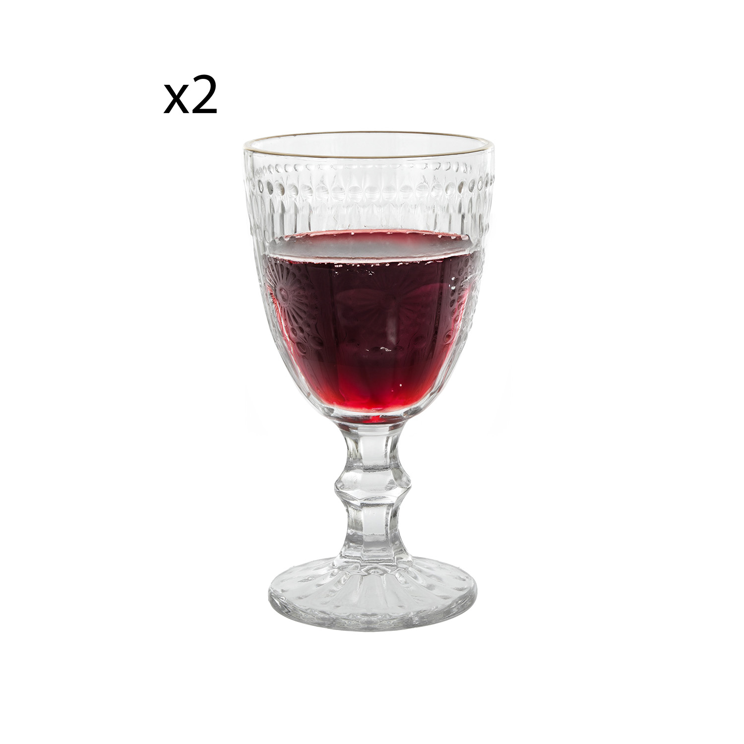 Set 2 calici vino in vetro rombi con bordo oro