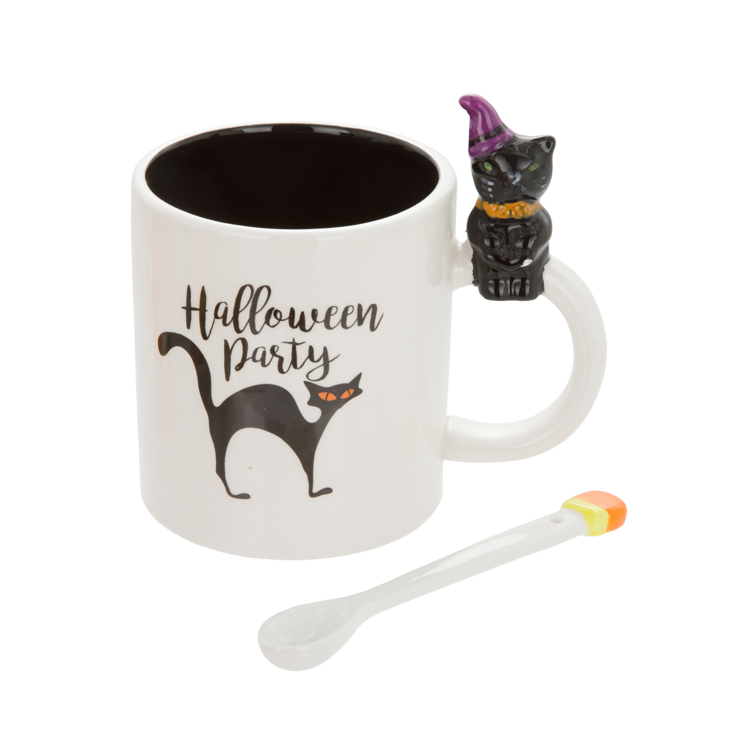 Mug gatto nero Halloween ceramica 500 ml con cucchiaino