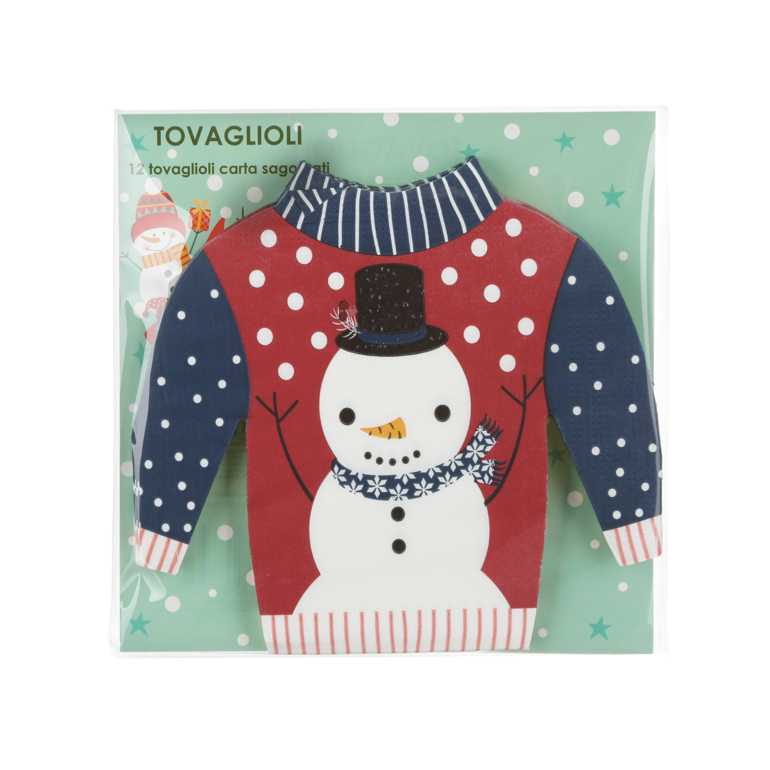 Set 12 tovaglioli Natale maglione pupazzo di neve in carta