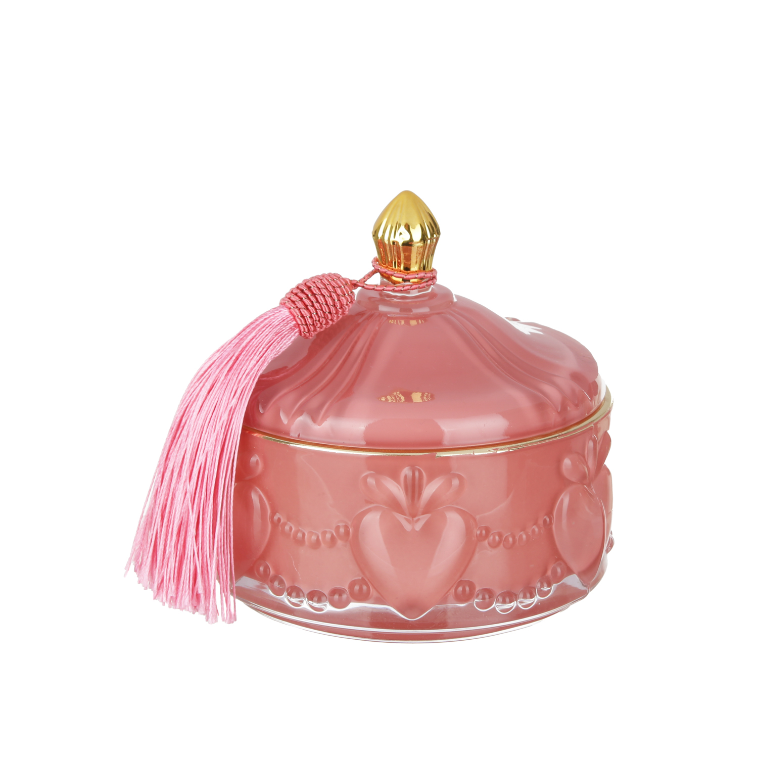 Cofanetto portagioie in vetro rosa cuori con coperchio