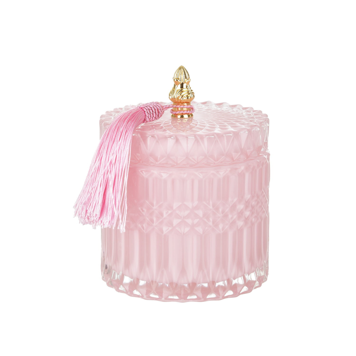 Barattolo portagioie in vetro rosa coperchio con nappina