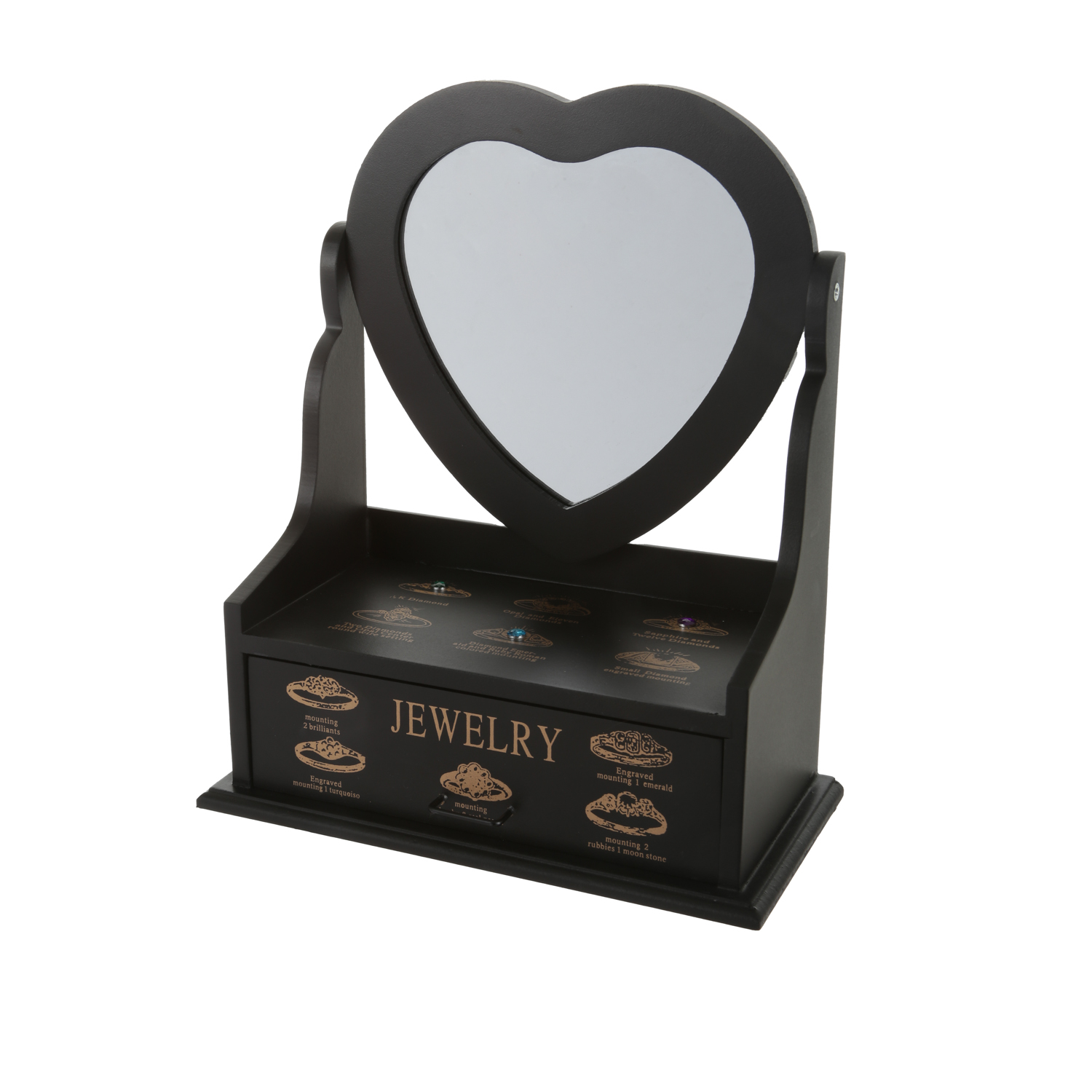 Specchio a Cuore con Cassetto Nero: Elegante Portagioie