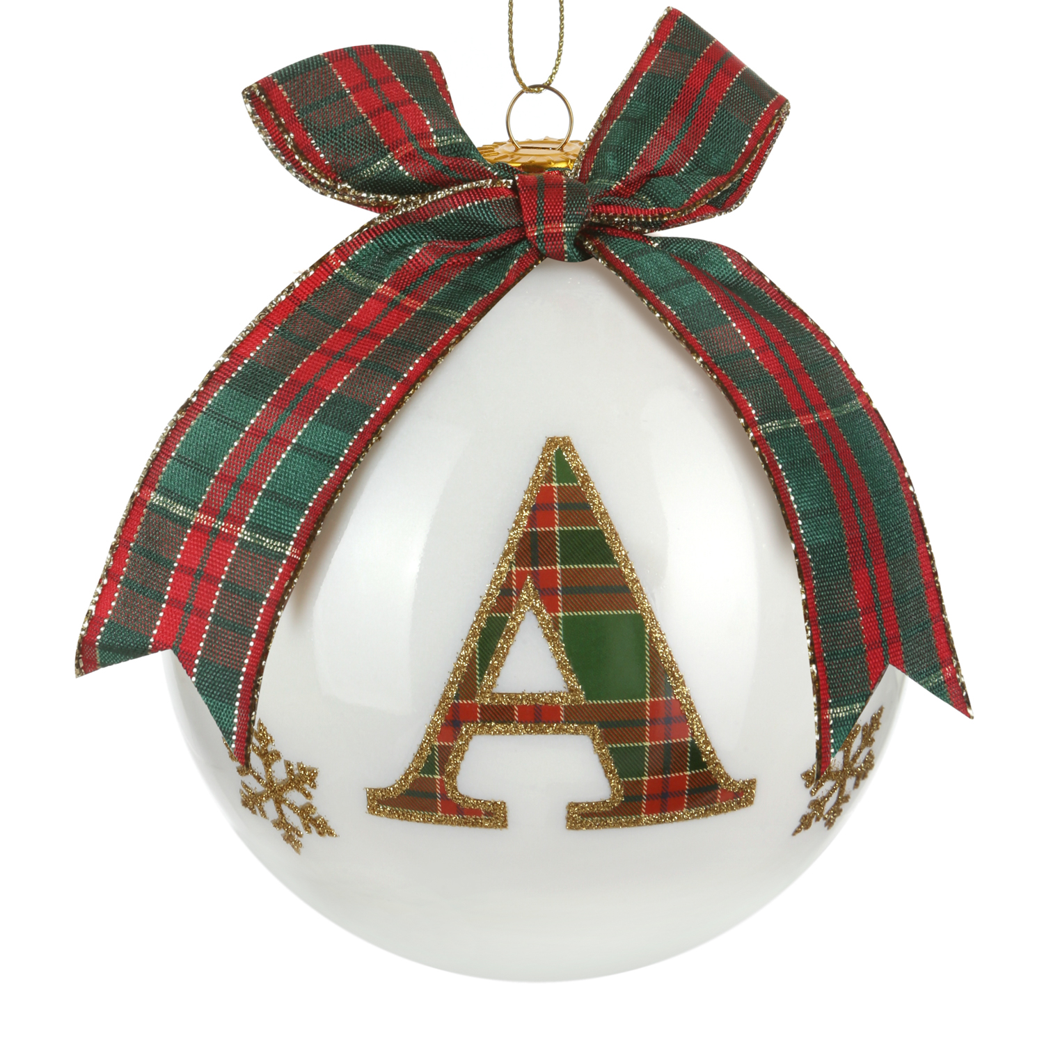 Pallina Natale lettera A tartan vetro 10 cm