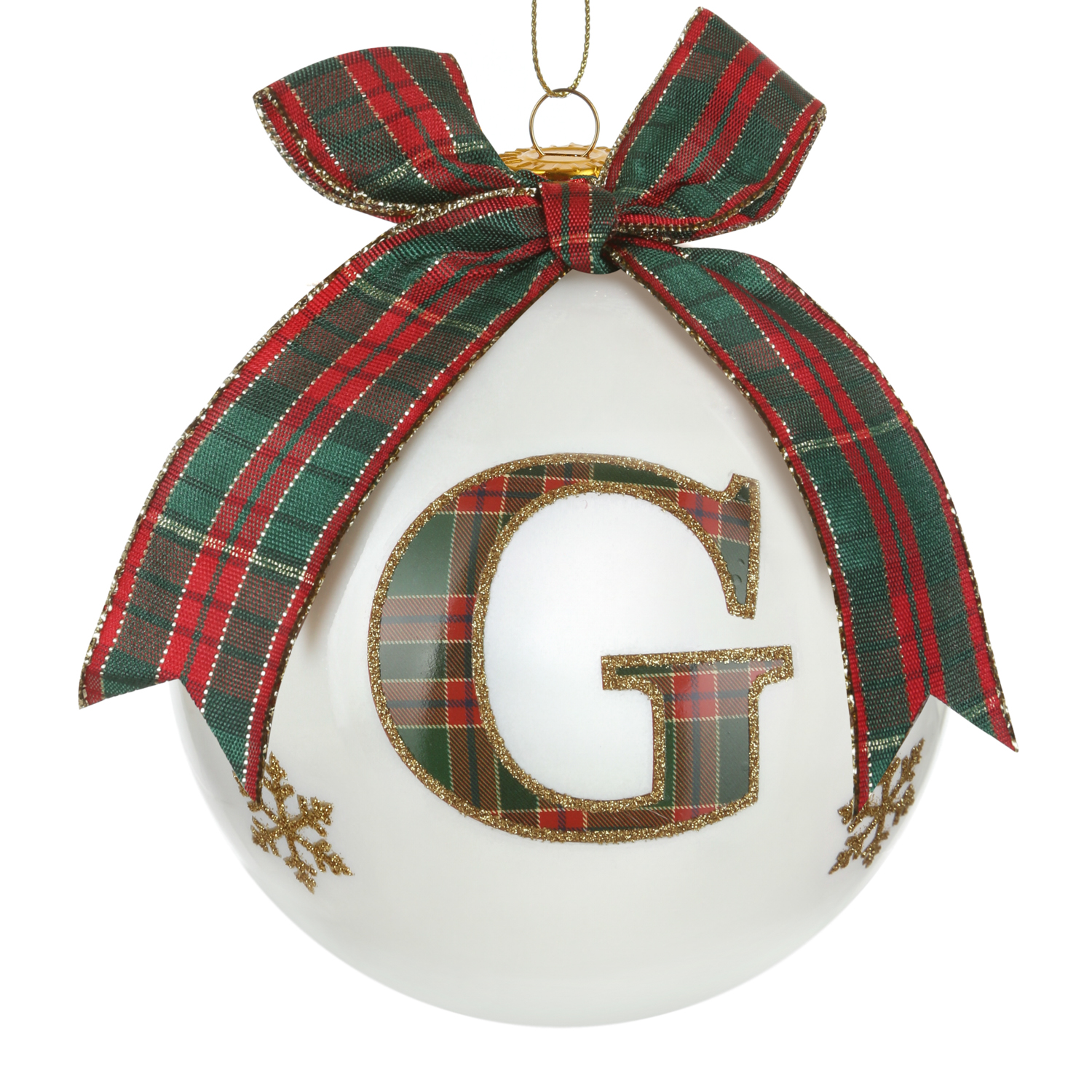 Pallina Natale lettera G tartan vetro 10 cm