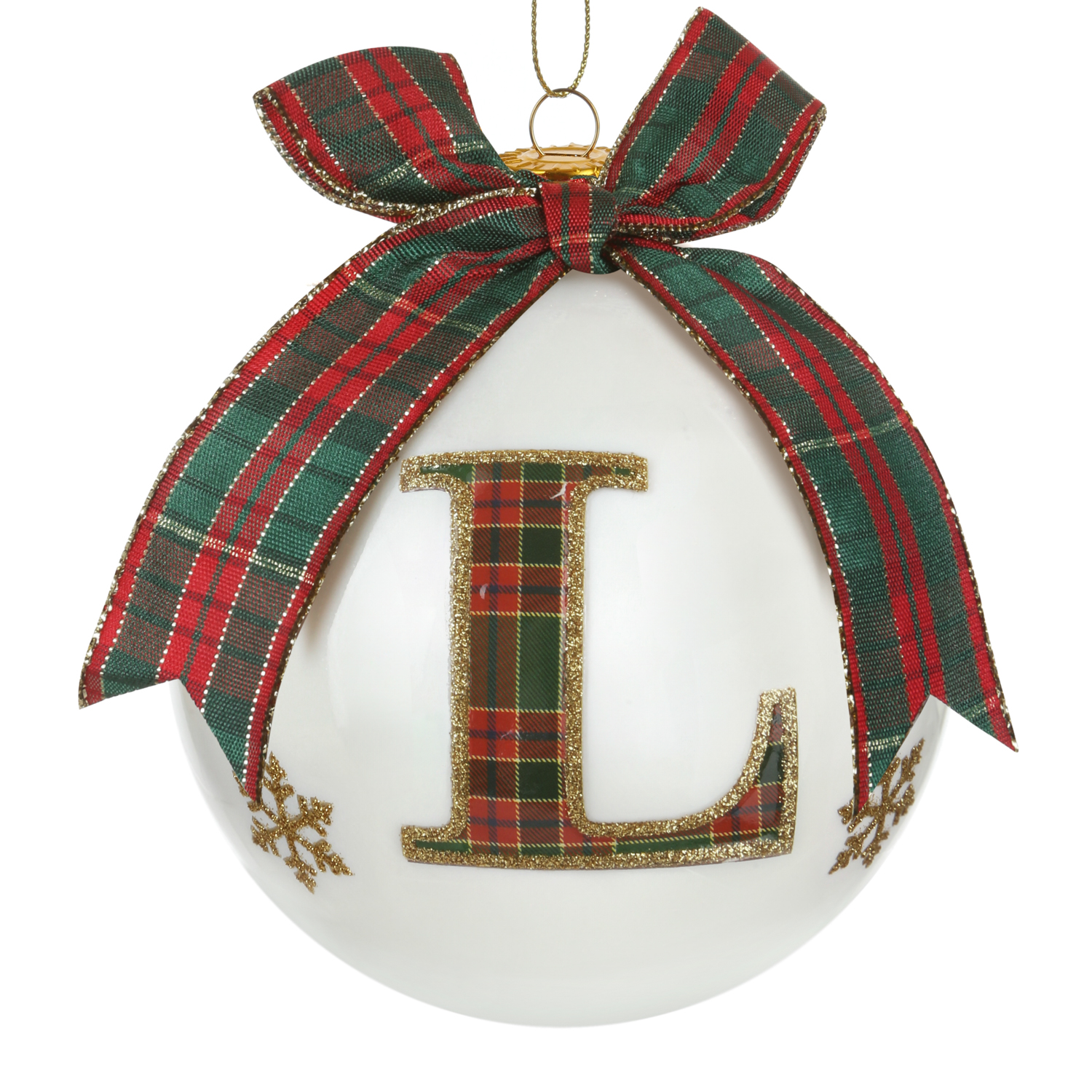 Pallina Natale lettera L tartan vetro 10 cm