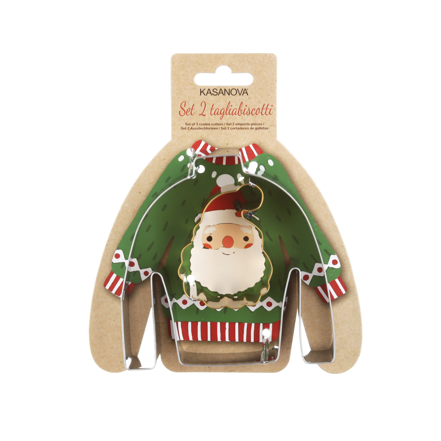 Set di 2 Formine Tagliabiscotti a Tema Babbo Natale e Maglione