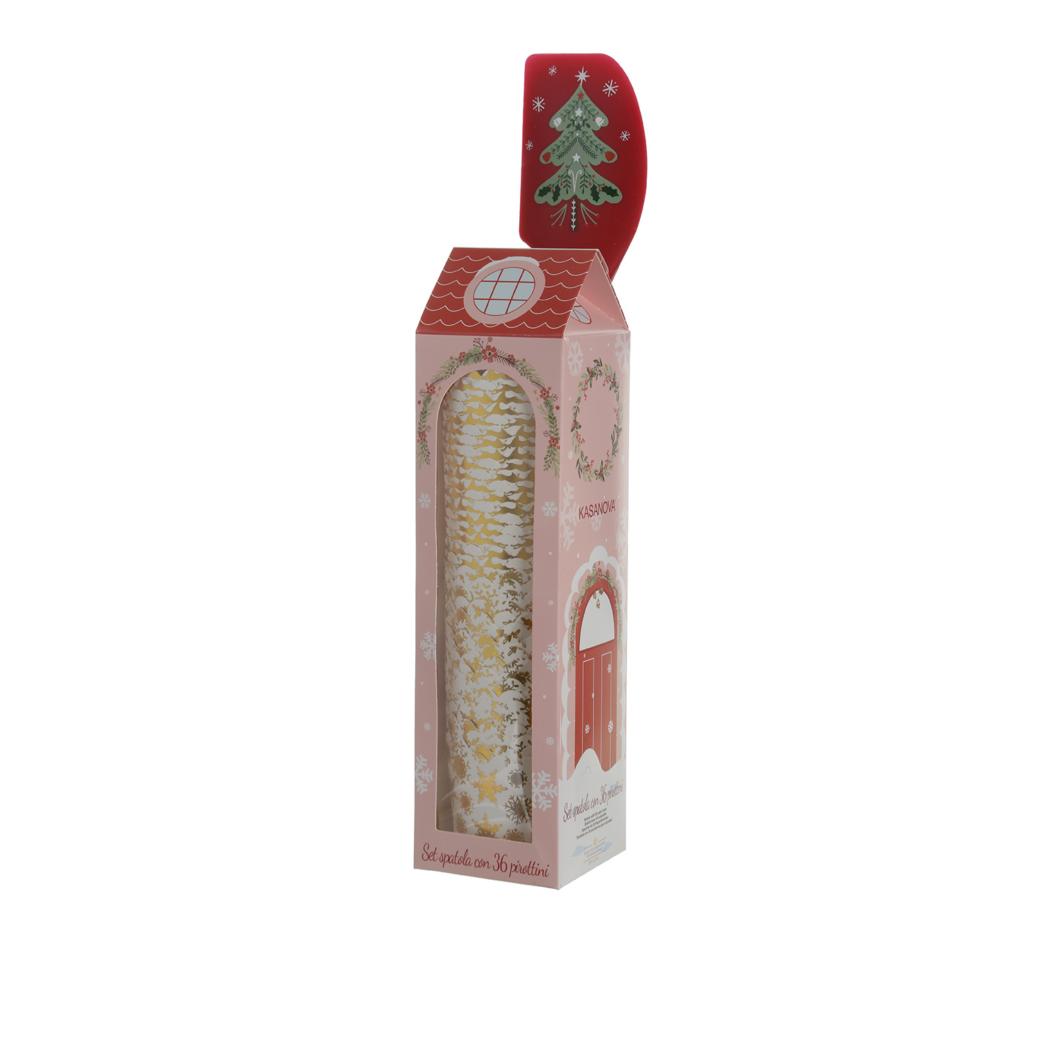 Set spatola e 36 pirottini in carta albero di Natale