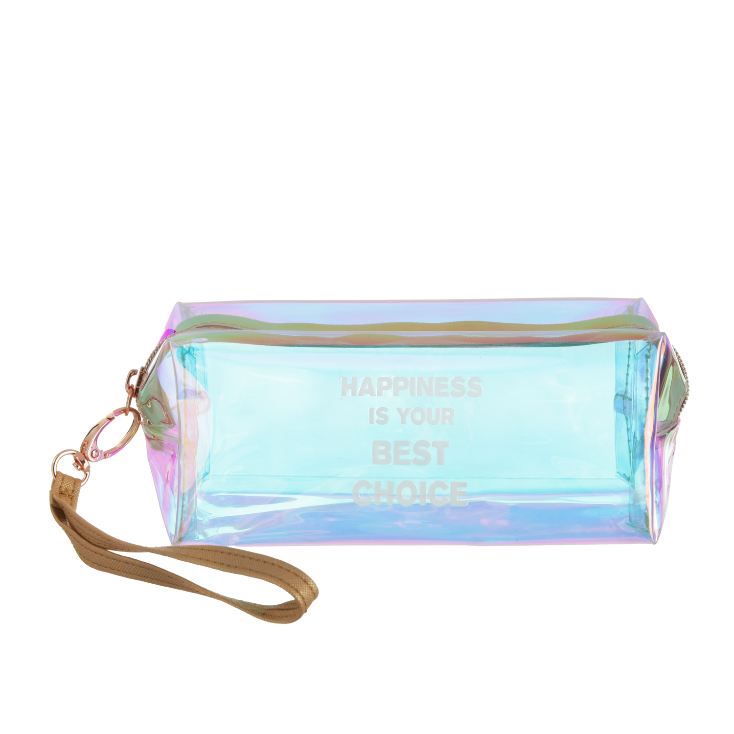 Beauty case astuccio iridescente scritta Happiness