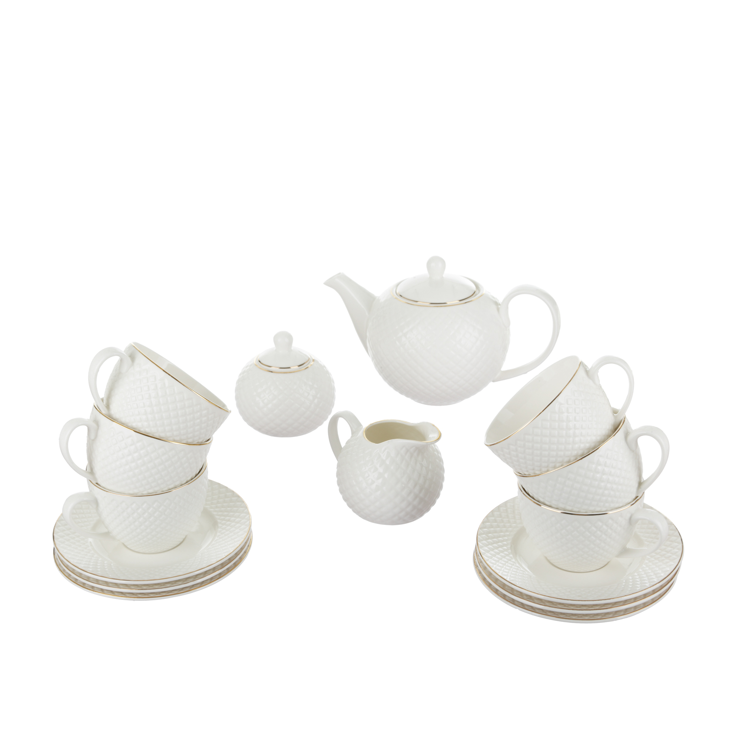 Set tè 15 pezzi porcellana bianca Diamond