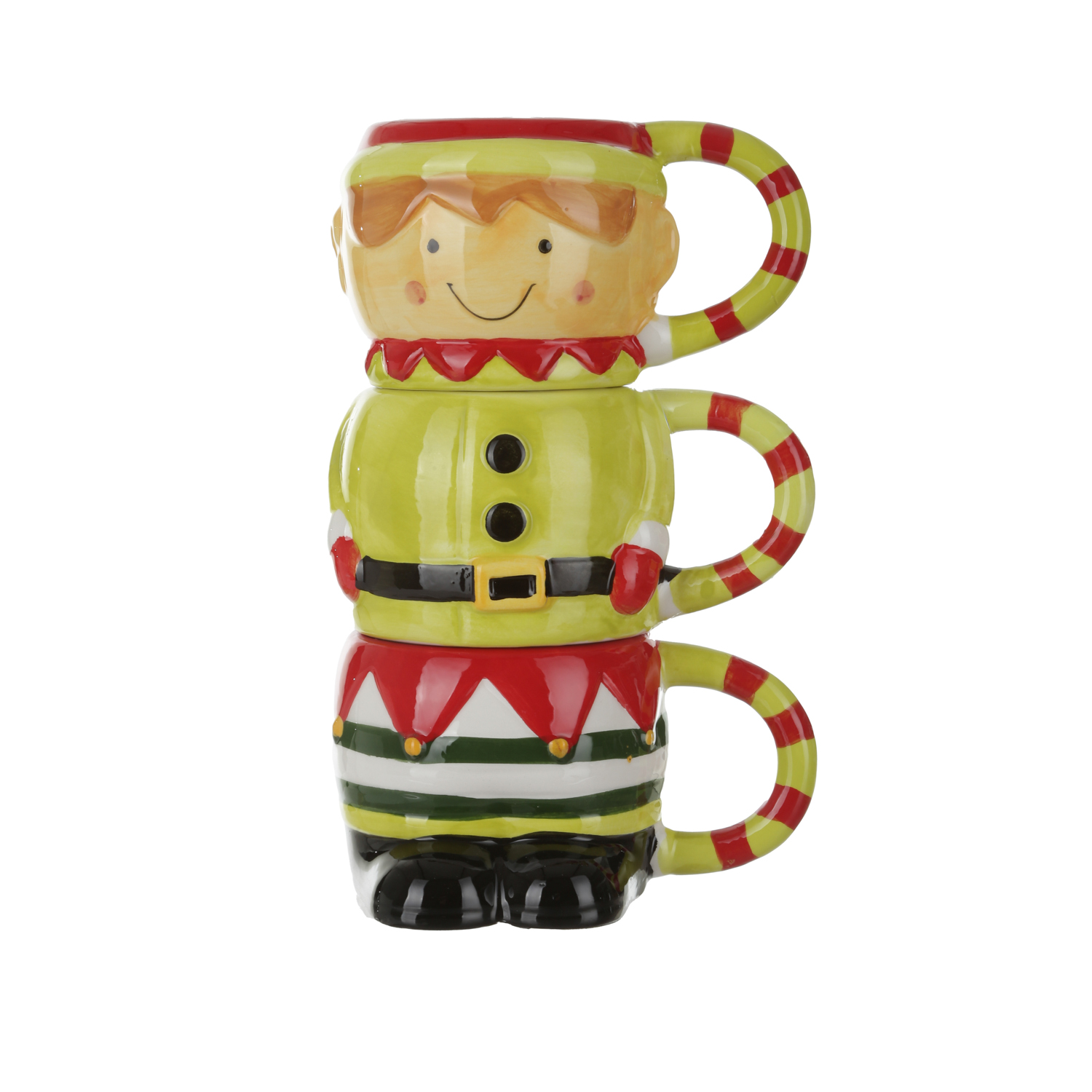 Set 3 tazze impilabili Elfo Natale in ceramica