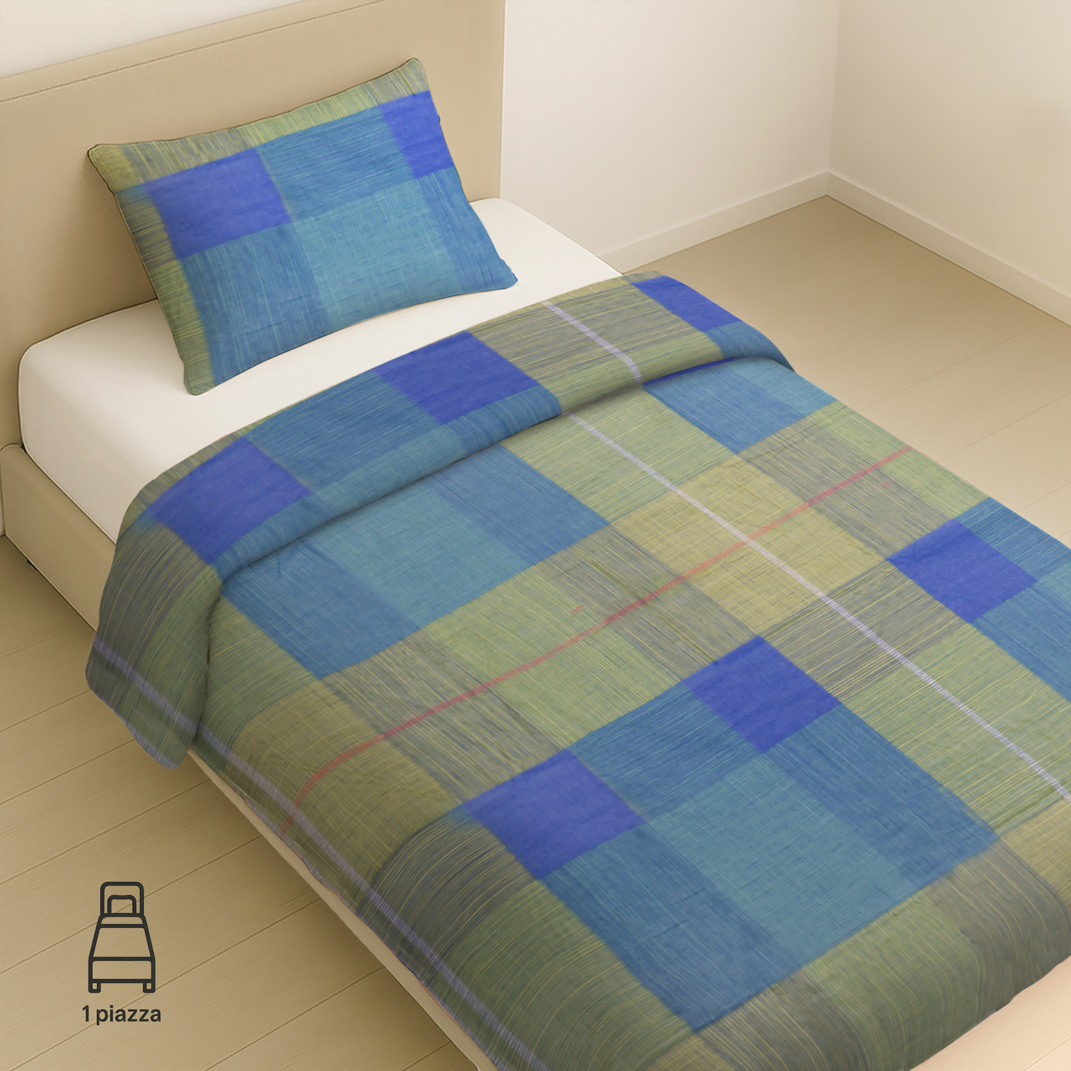 Parure copripiumino singolo quadri cotone