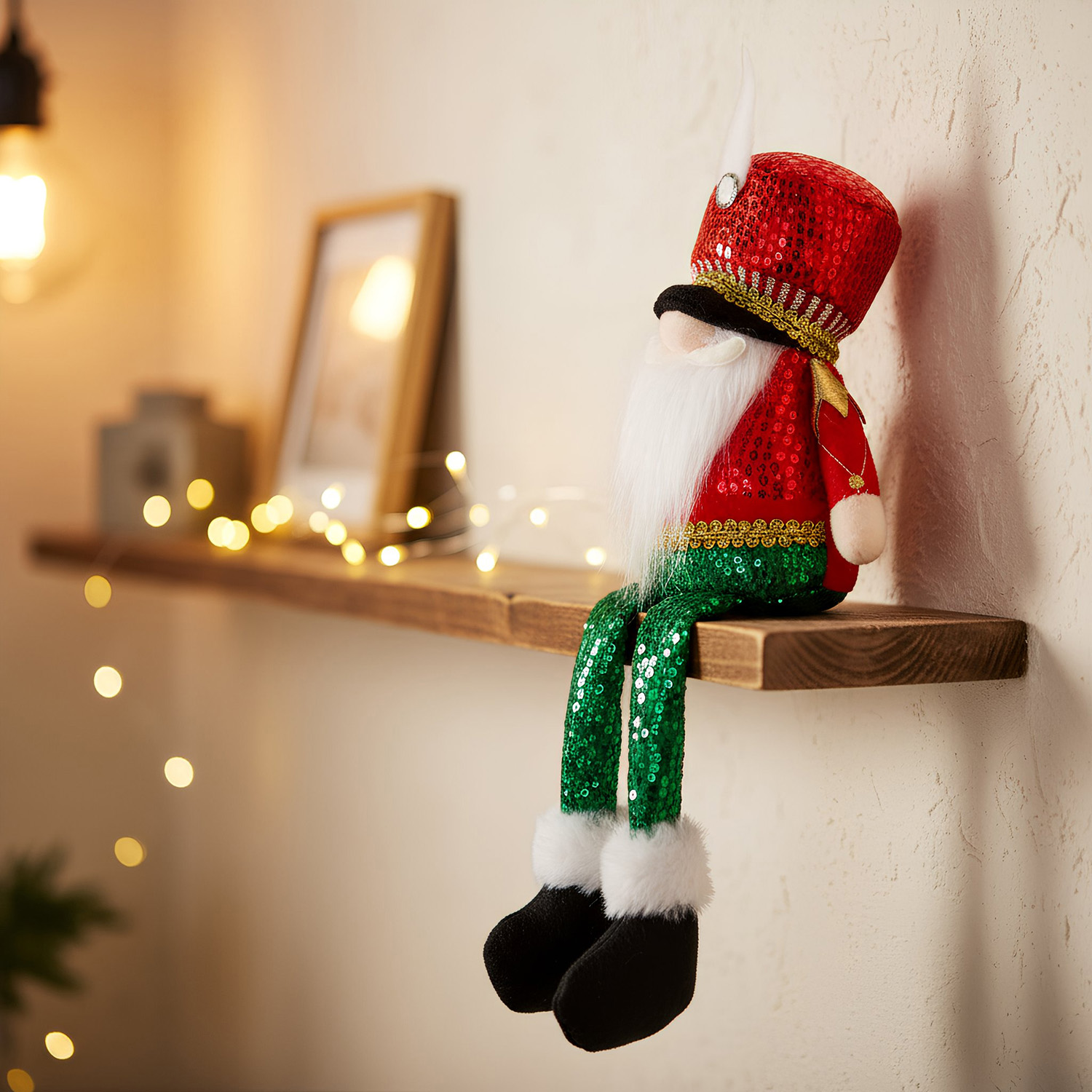 Gnomo Natale gambemolli 30 cm rosso verde