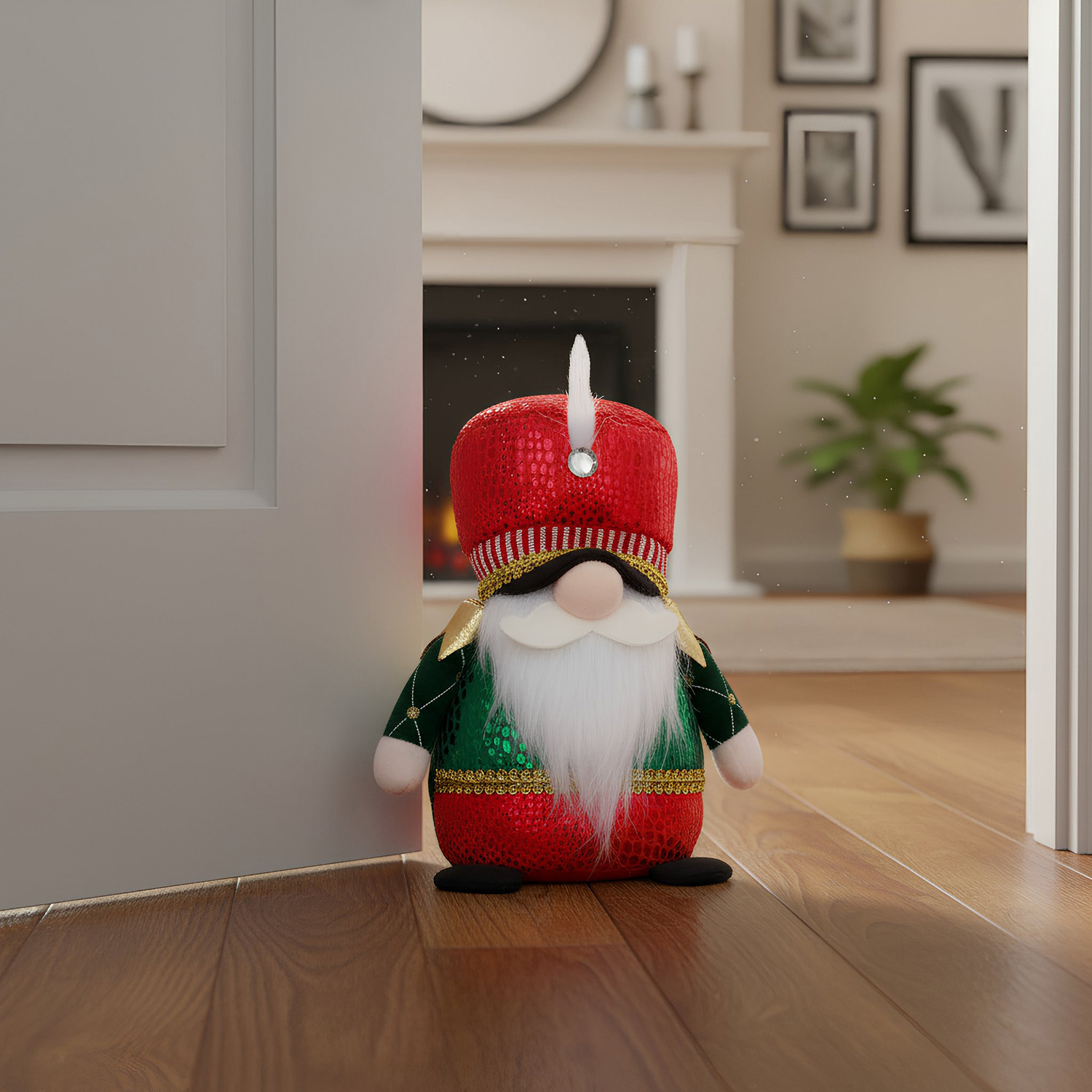 Gnomo Natale Fermaporta Rosso e Verde 33 cm