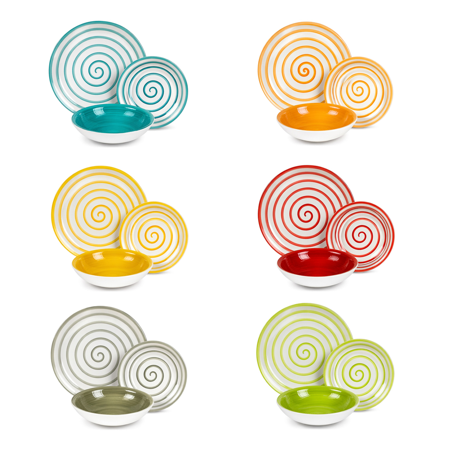 Servizio 18 piatti ceramica spirale colorati Ischia