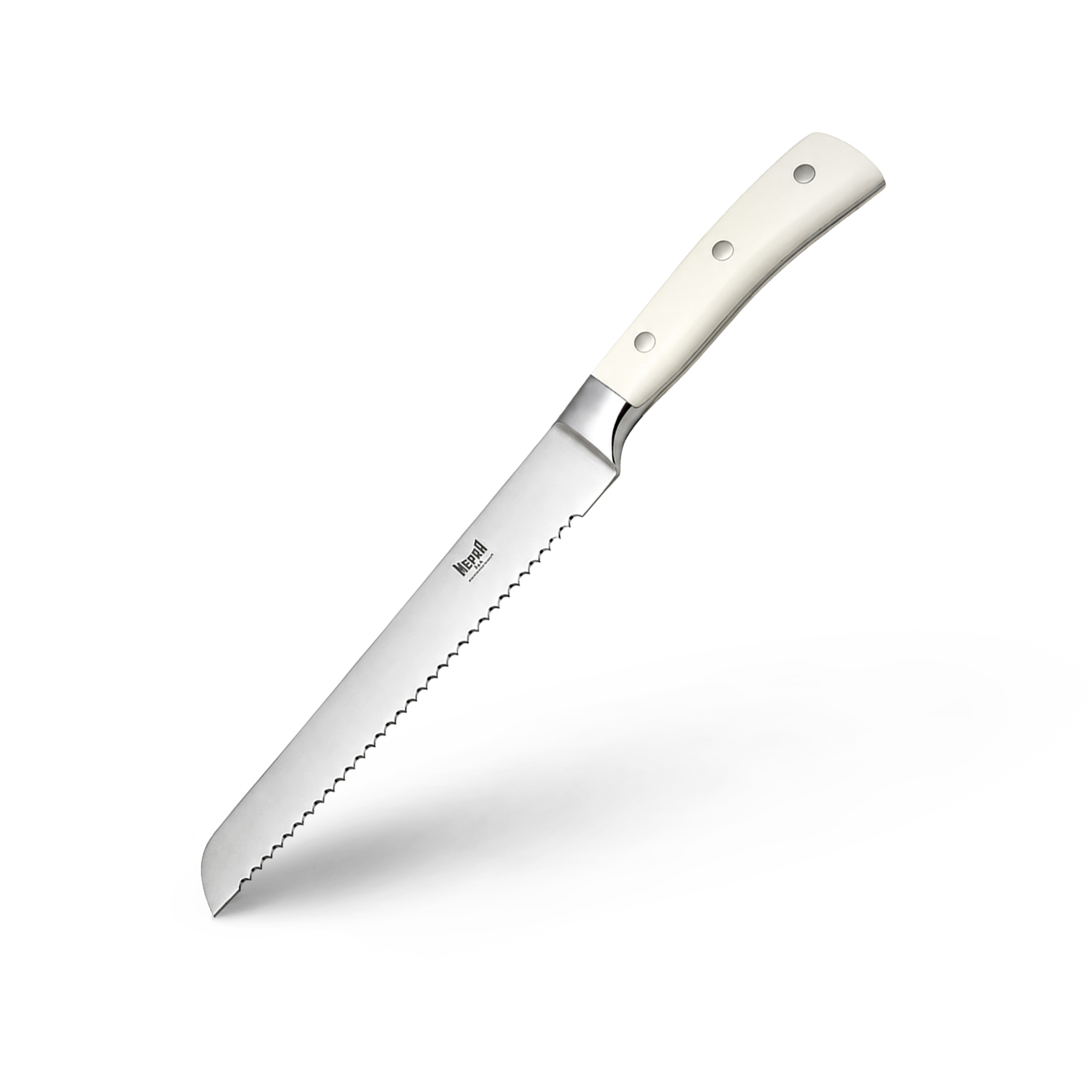 Coltello pane 20 cm Mepra manico bianco