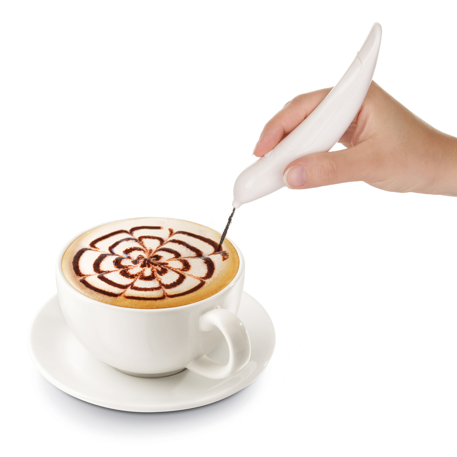 Penna decorativa per cappuccino e dolci bianca