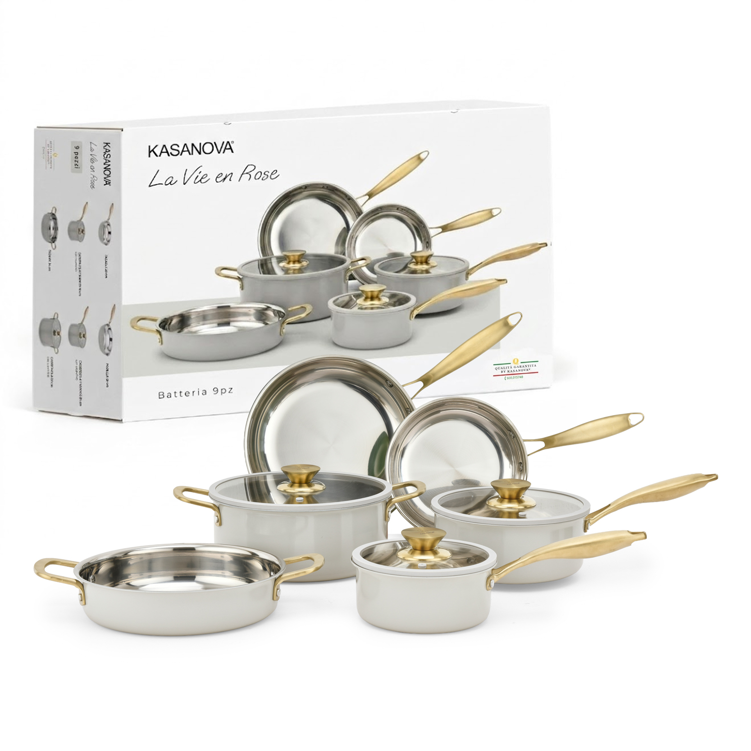 Batteria pentole acciaio 9 pezzi La Vie en Rose grigio chiaro