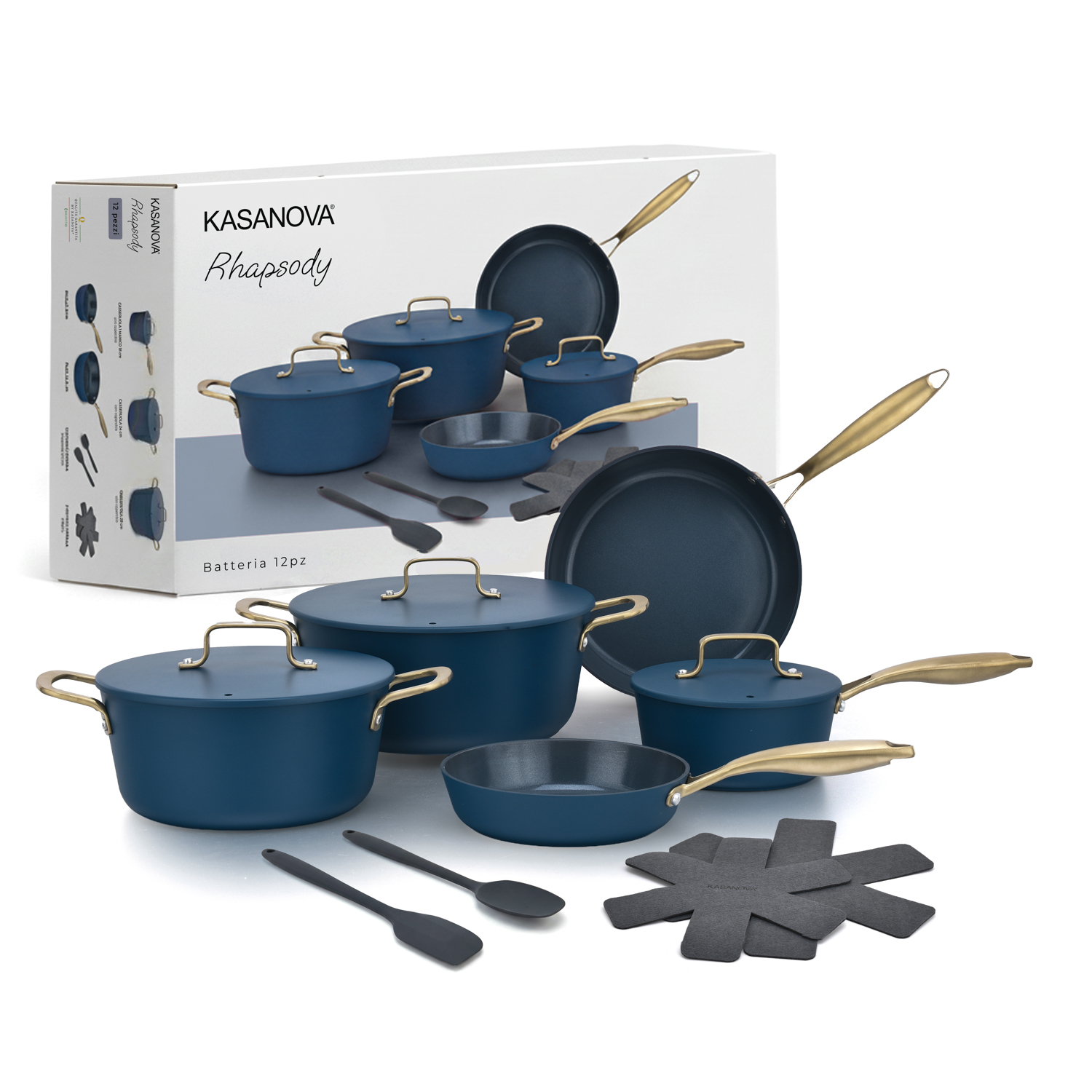 Batteria 12 pezzi antiaderente ceramico Rhapsody blu