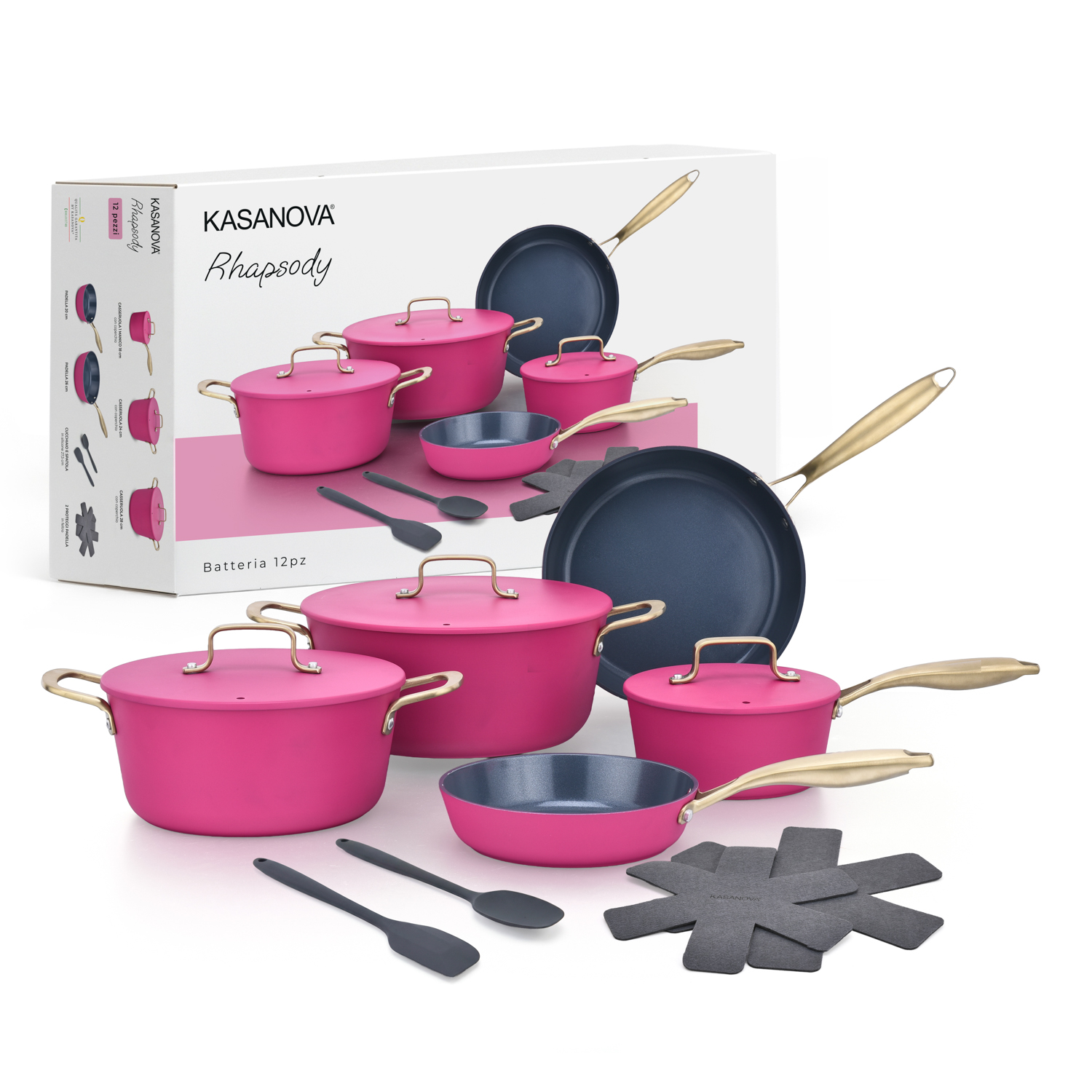Batteria 12 pezzi antiaderente ceramico Rhapsody fucsia