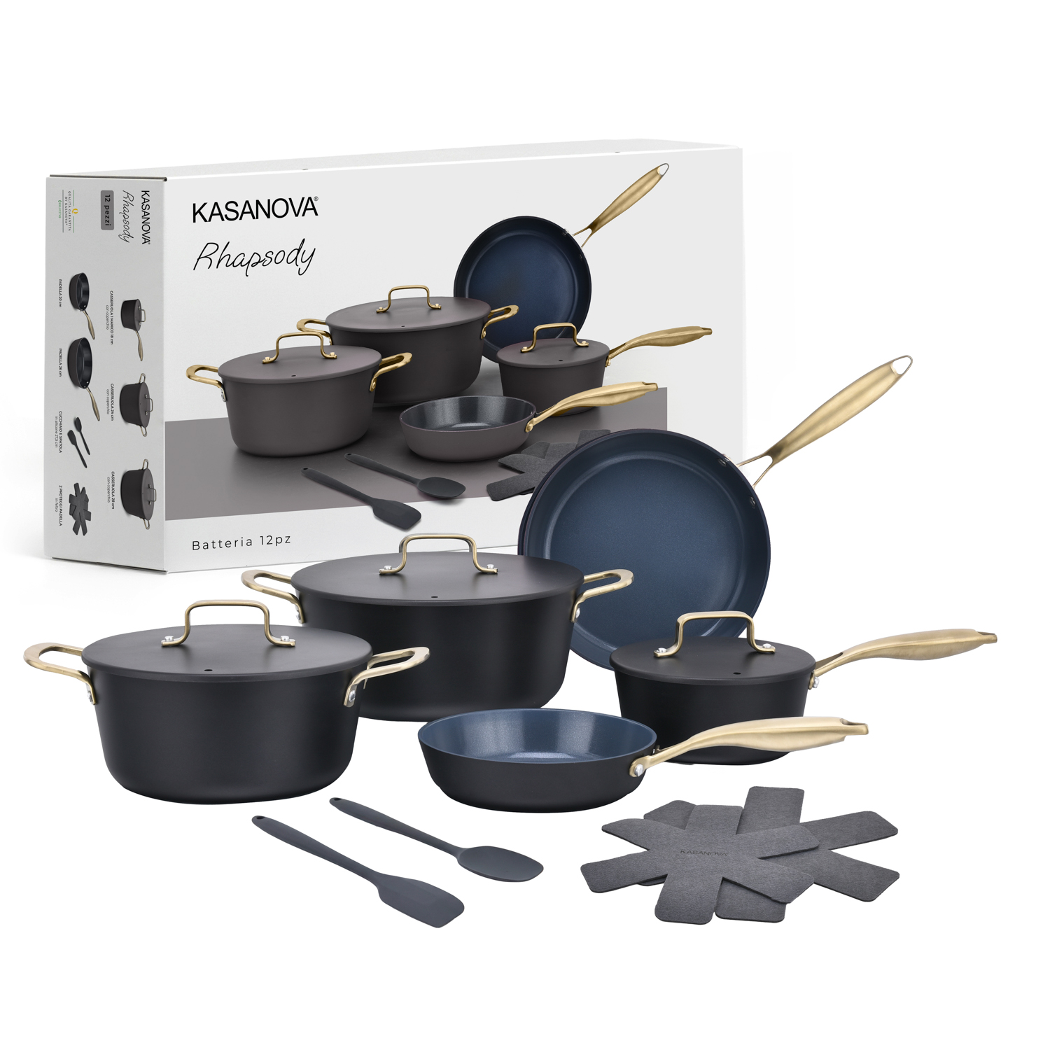 Batteria 12 pezzi antiaderente ceramico Rhapsody nera
