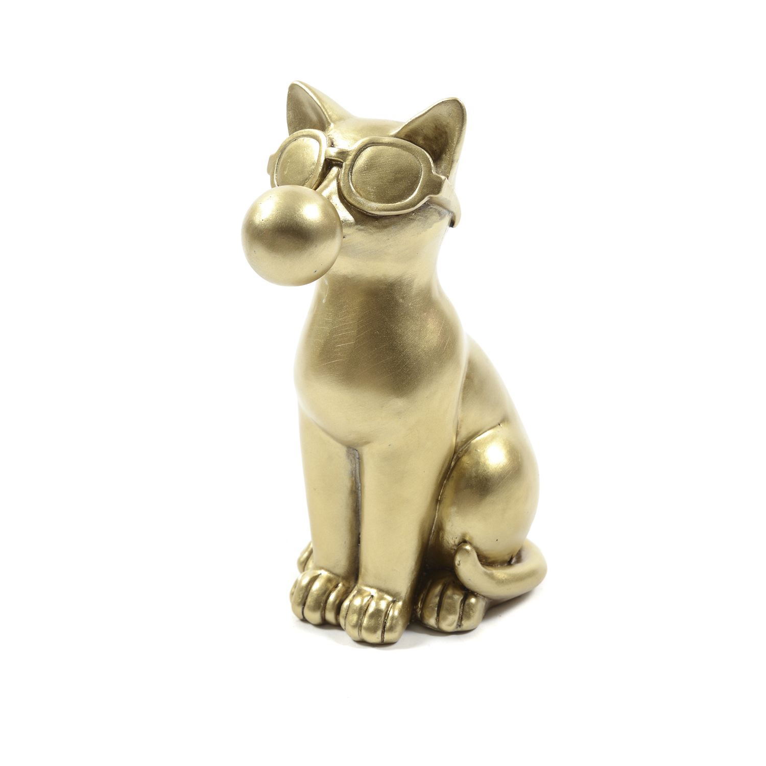 Gatto con chewing gum soprammobile oro 10x14x20,5 cm