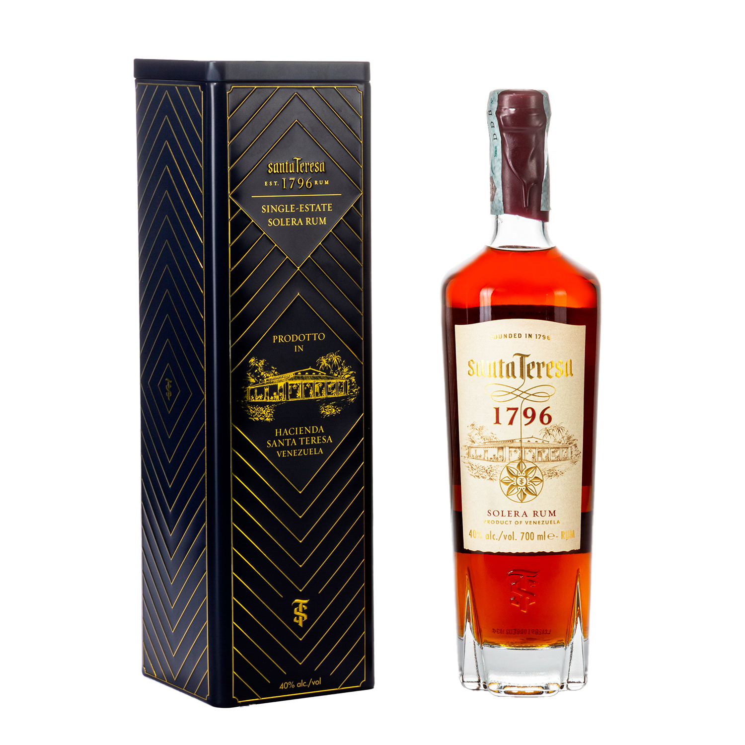 Bottiglia Rum Santa Teresa Solera 1796 con scatola latta