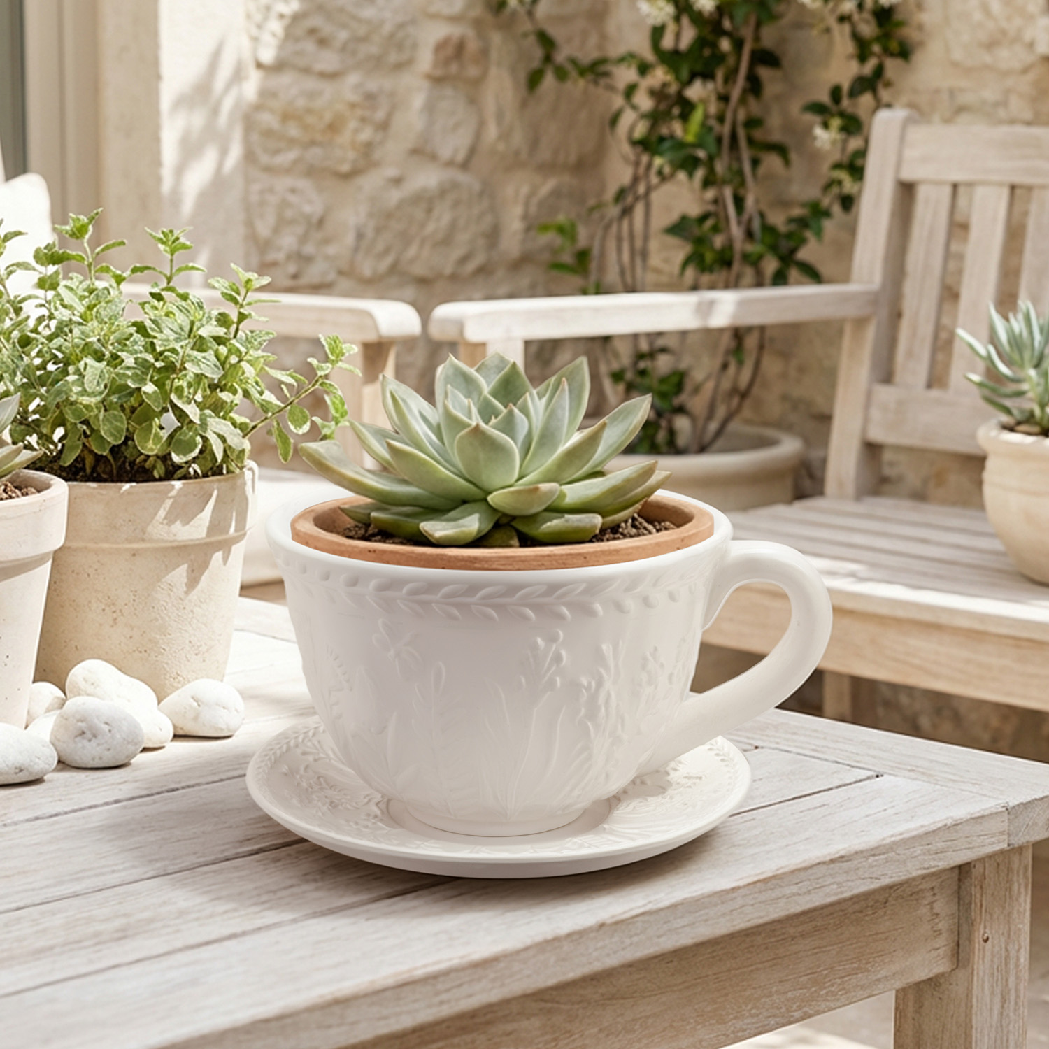 Portavaso bianco tazza in ceramica 28x22x14,5 cm