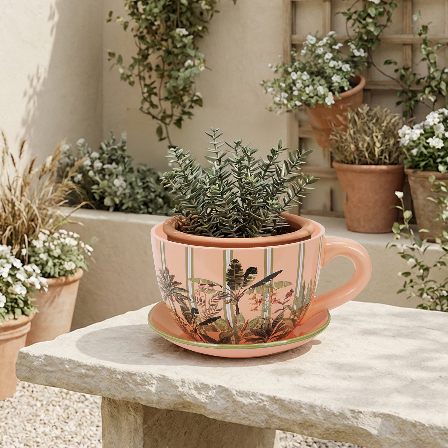 Portavaso rosa tazza in ceramica 29,5x22,5x14,8 cm
