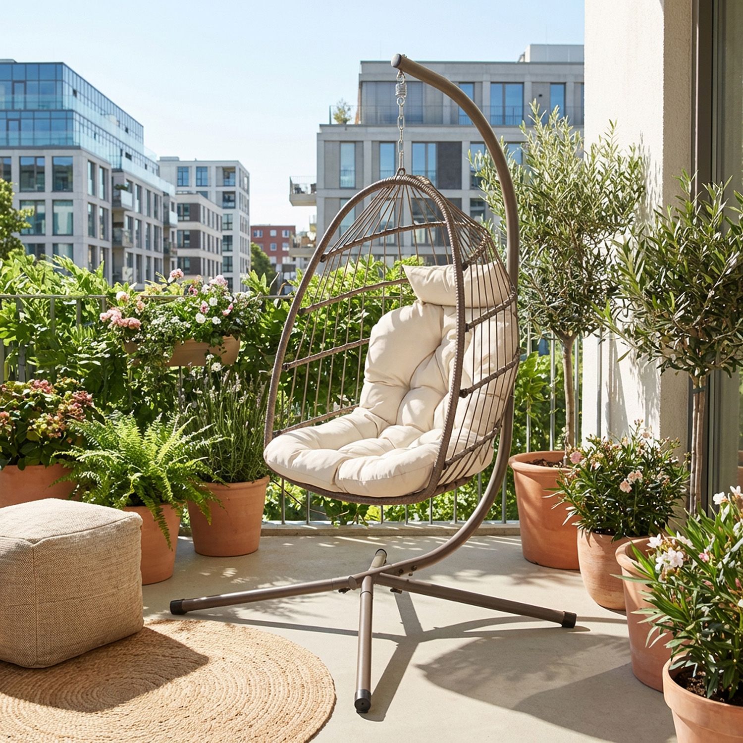 Dondolo pieghevole in acciaio caffè e cuscino argilla