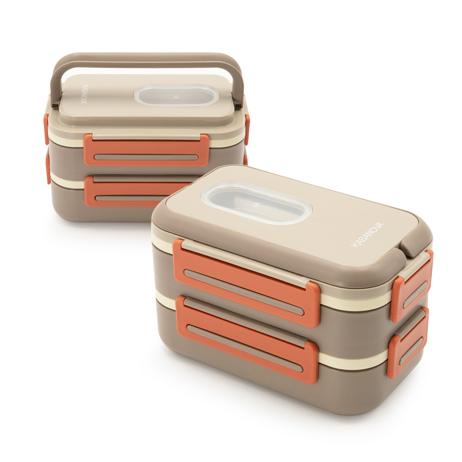 Porta pranzo con 2 scomparti e posate Clicks marrone arancio