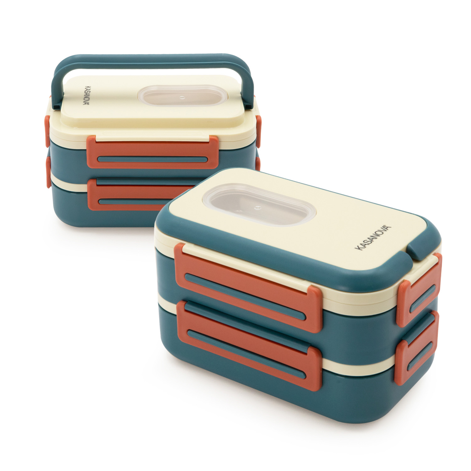 Porta pranzo con 2 scomparti e posate Clicks blu beige