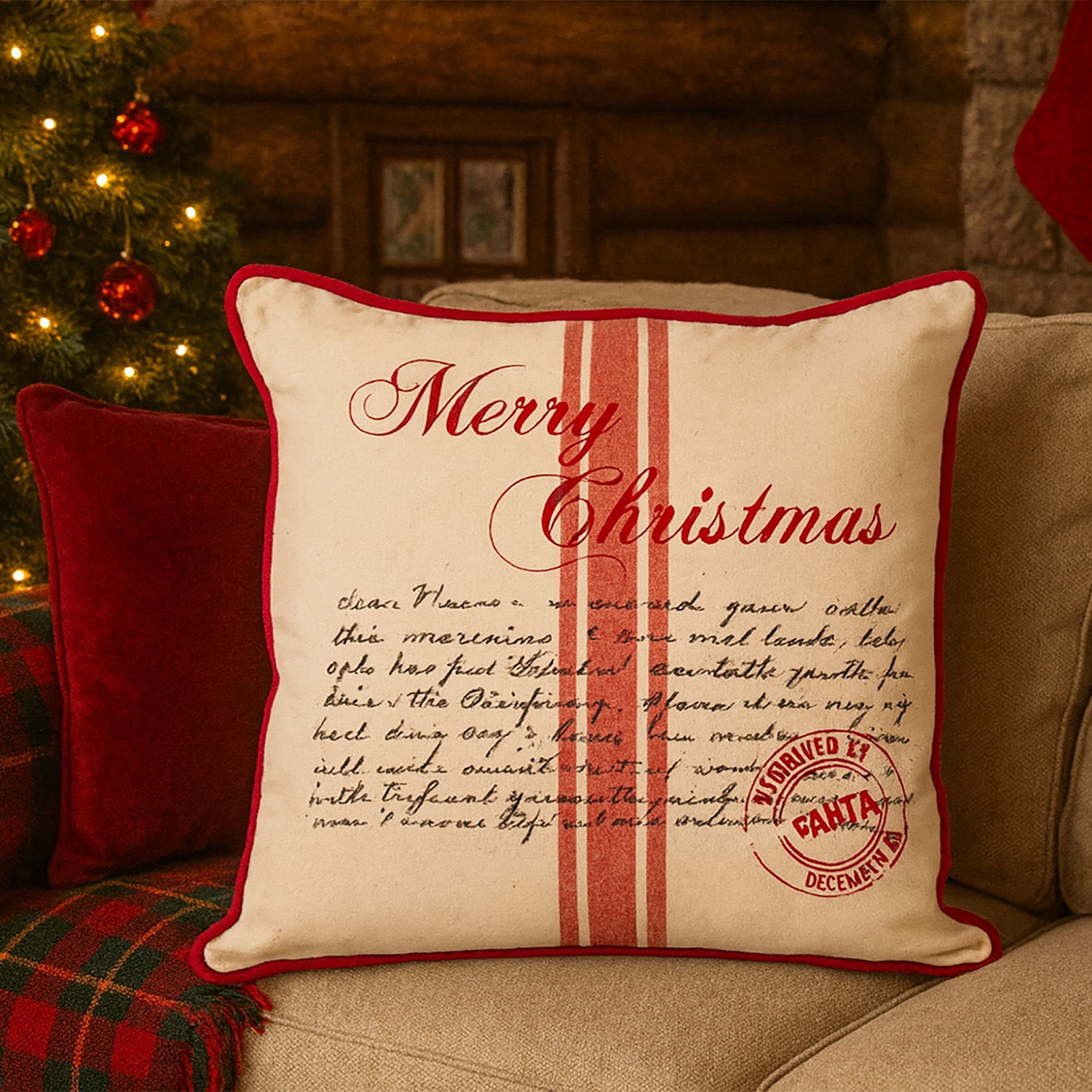 Cuscino divano 45x45 cm letterina Babbo Natale