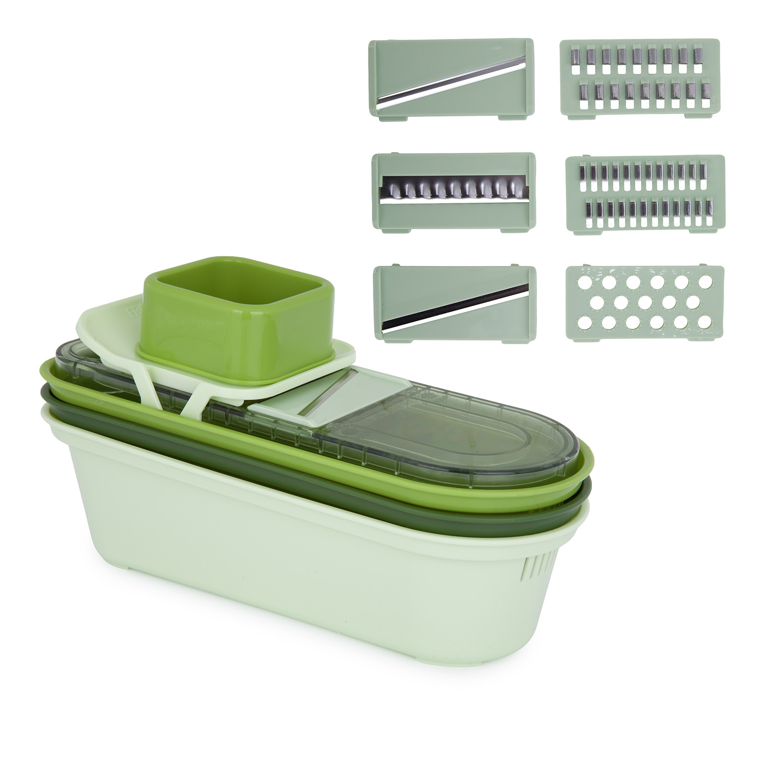 Mandolina con 6 lame e 3 contenitori impilabili