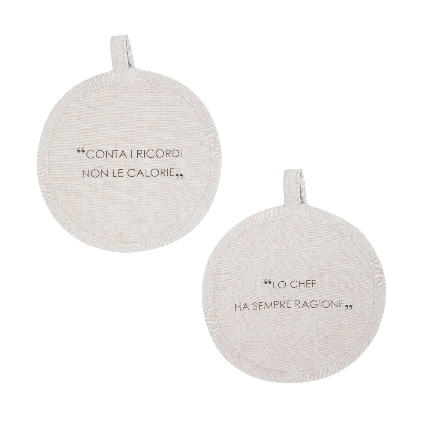 Set 2 presine tonde 17 cm scritta Quotes tortora