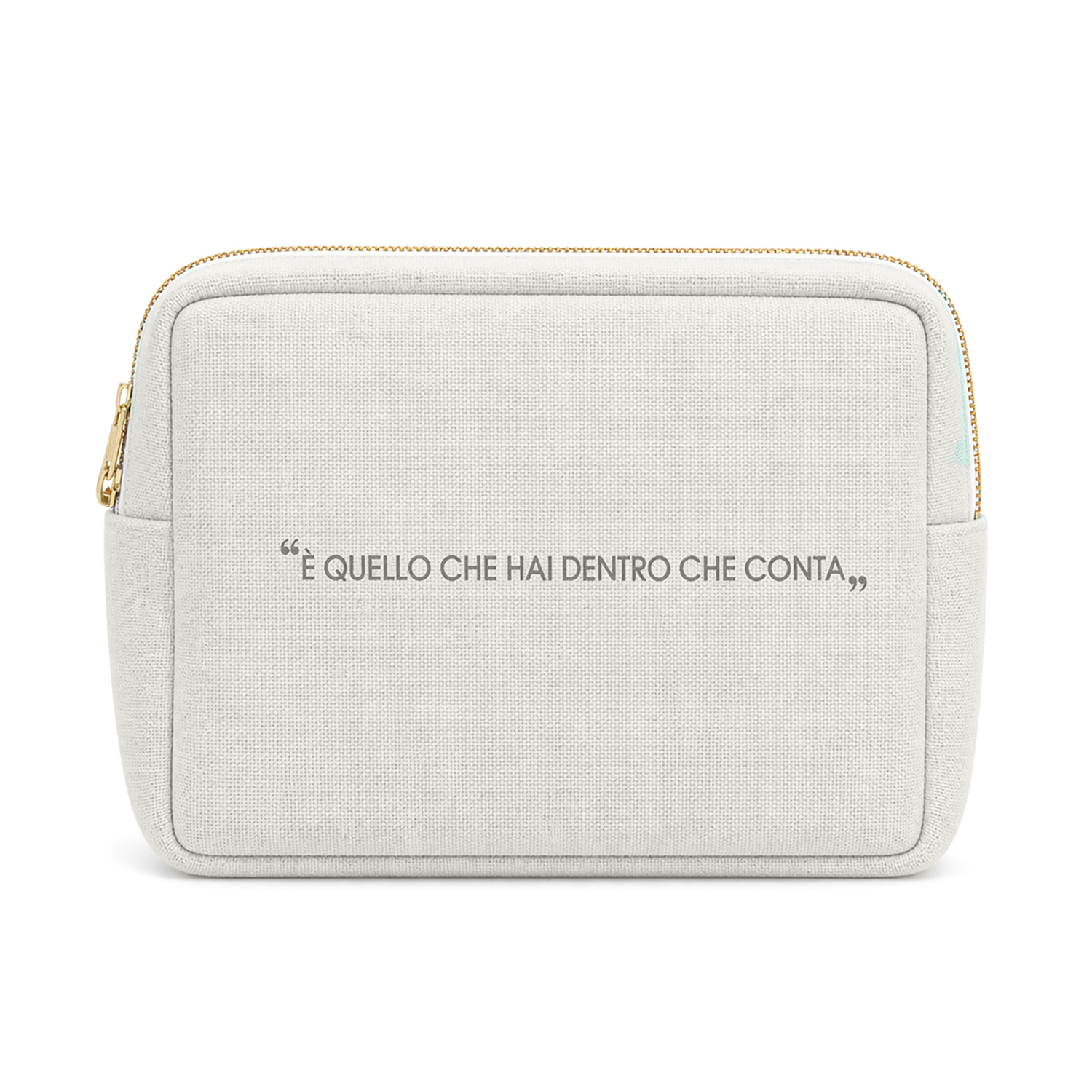 Pochette trucchi 20x15 cm scritta Quotes tortora