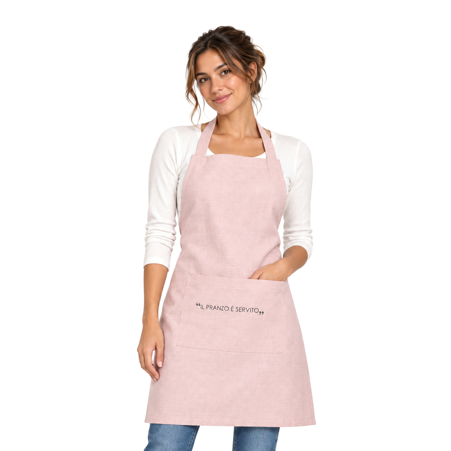 Grembiule con tasca e scritta Quotes malva