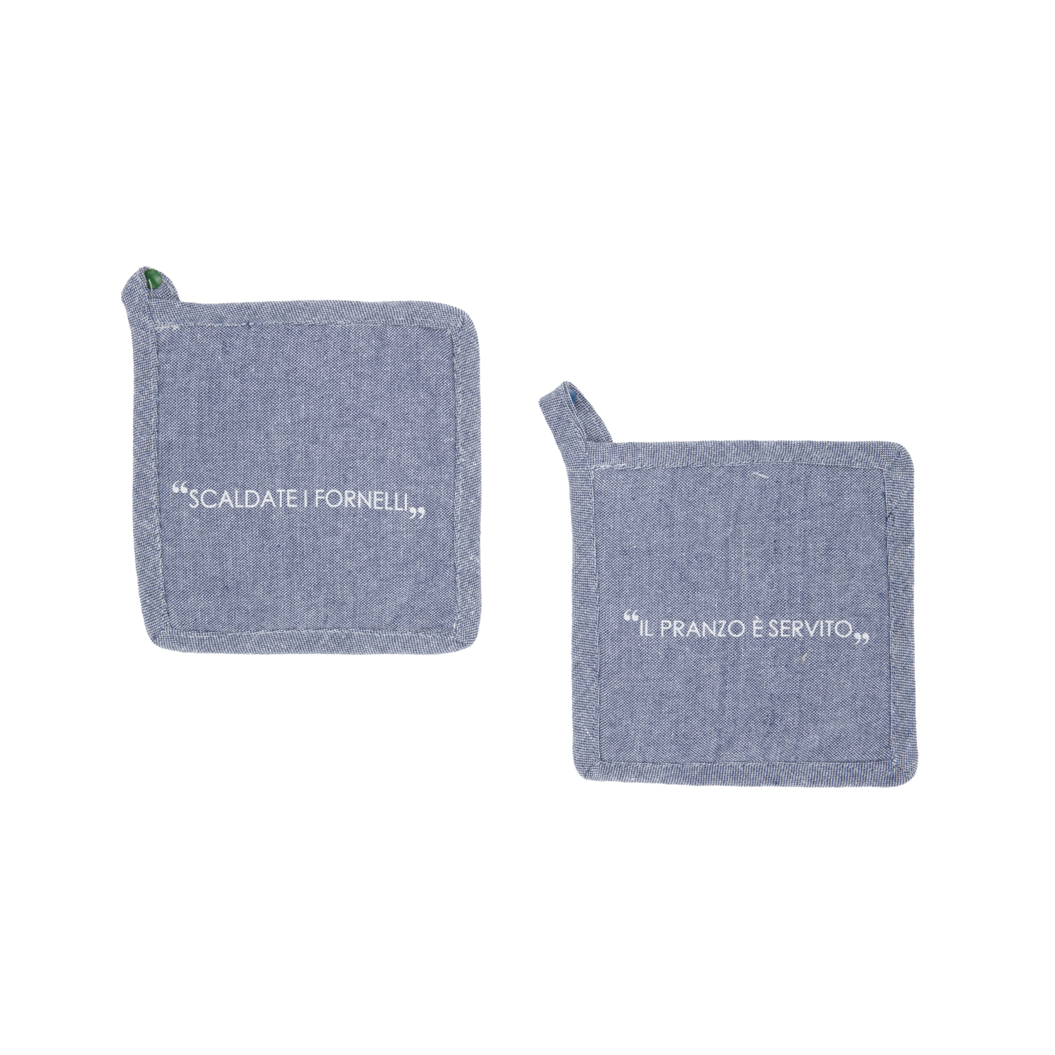 Set 2 presine 17x17 cm scritta Quotes denim