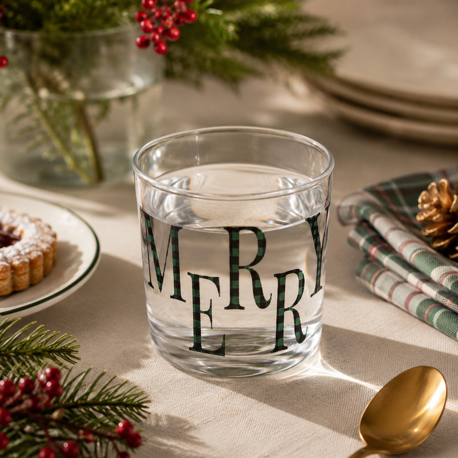 Bicchiere acqua Merry tartan verde Xmas Carol