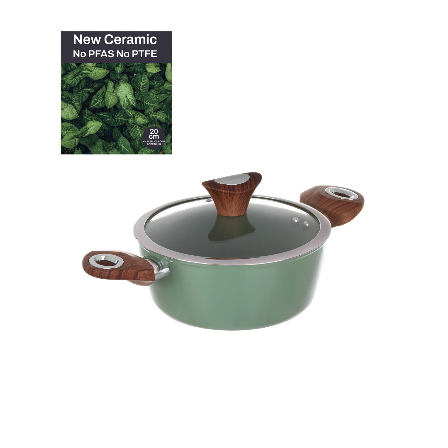 Casseruola 20 cm con coperchio verde New Ceramic