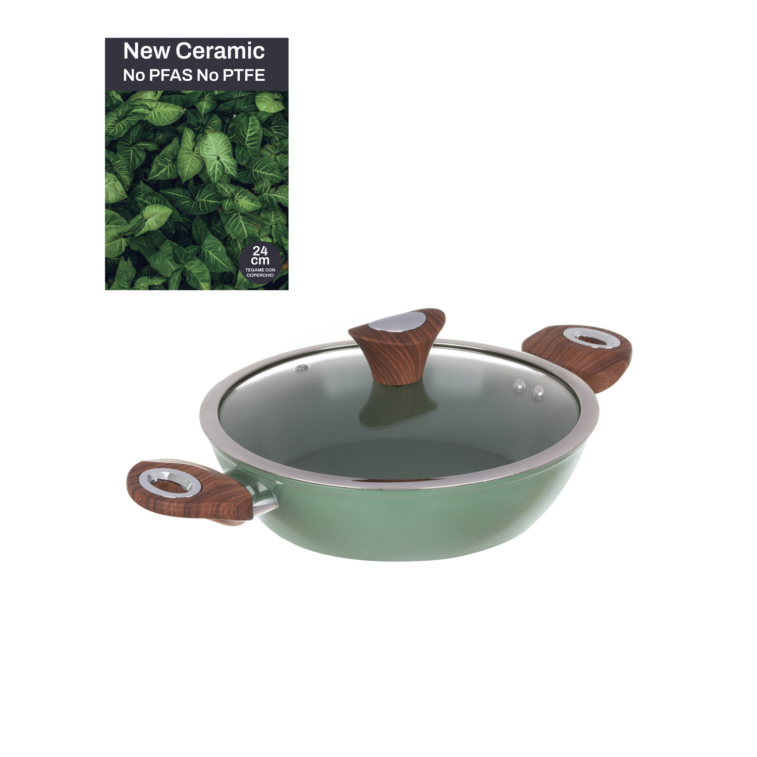 Tegame 24 cm con coperchio verde New Ceramic