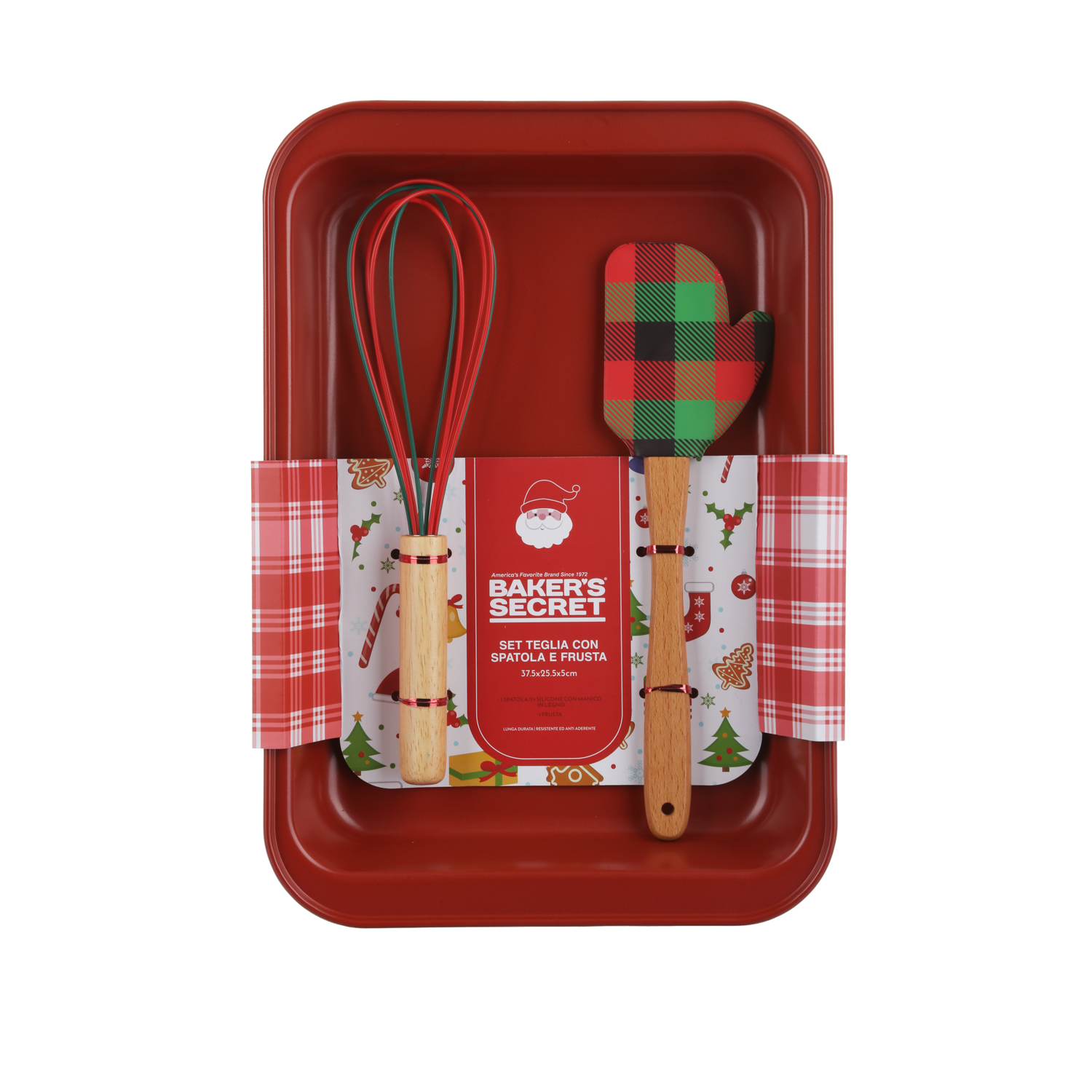 Set natalizio teglia rossa con spatola e frusta