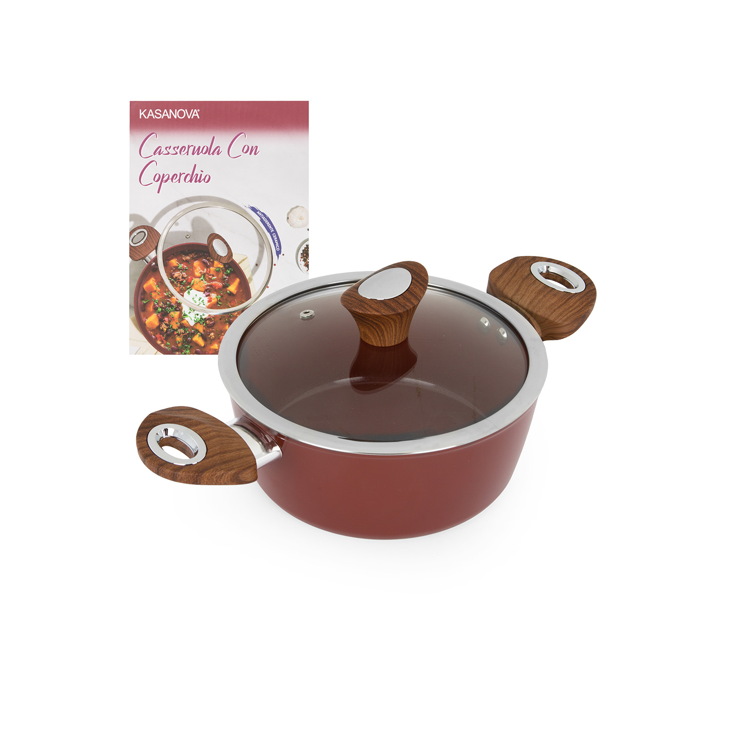 Casseruola 20 cm con coperchio burgundy New Ceramic