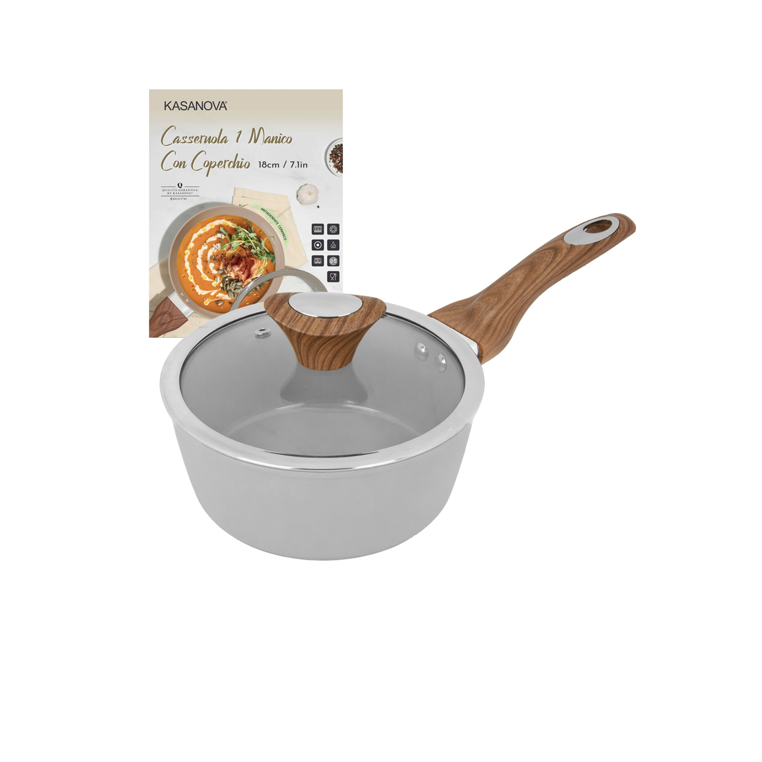 Casseruola 18 cm antiaderente ceramico 1 manico New Ceramic grigio