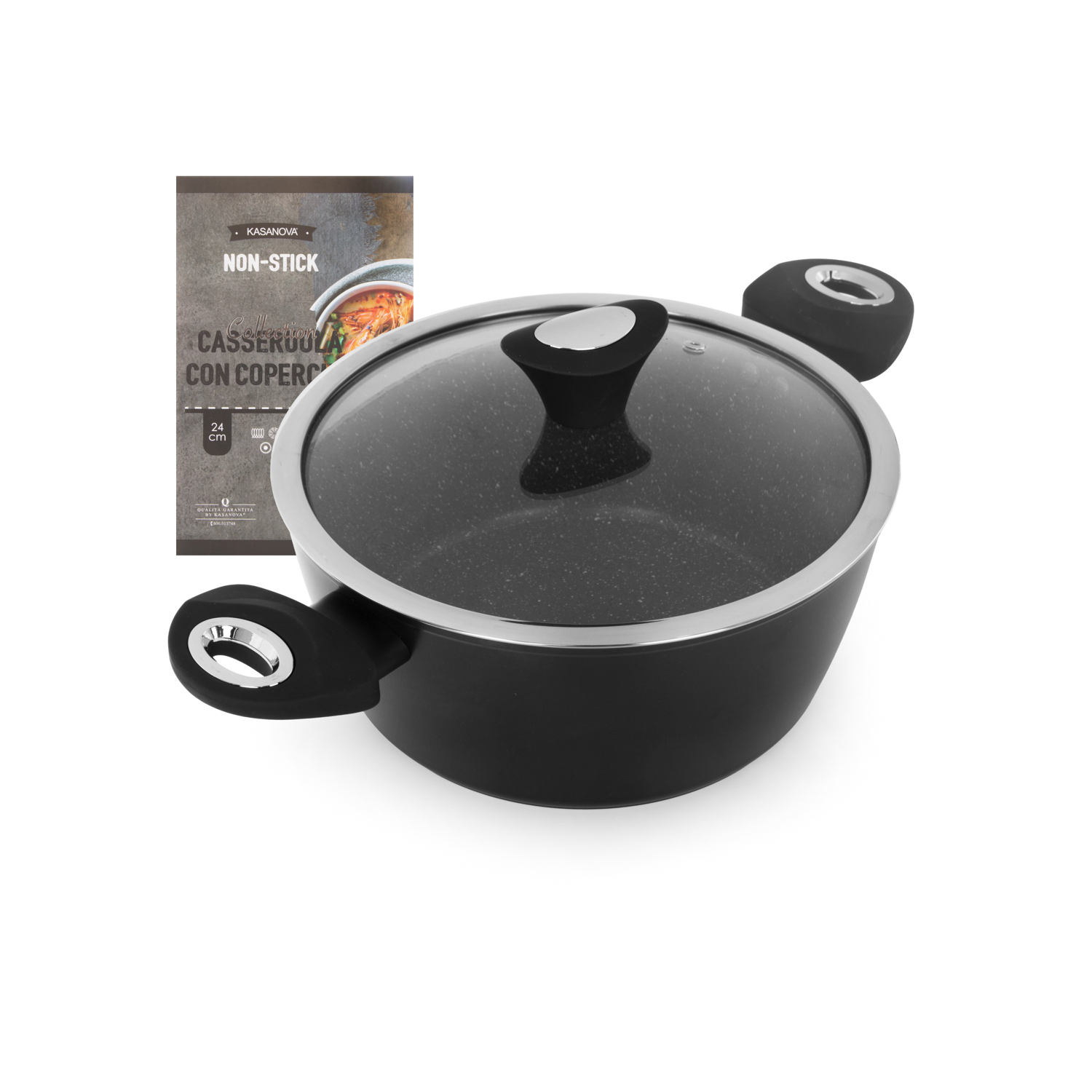Casseruola antiaderente 24 cm Collection nera con coperchio