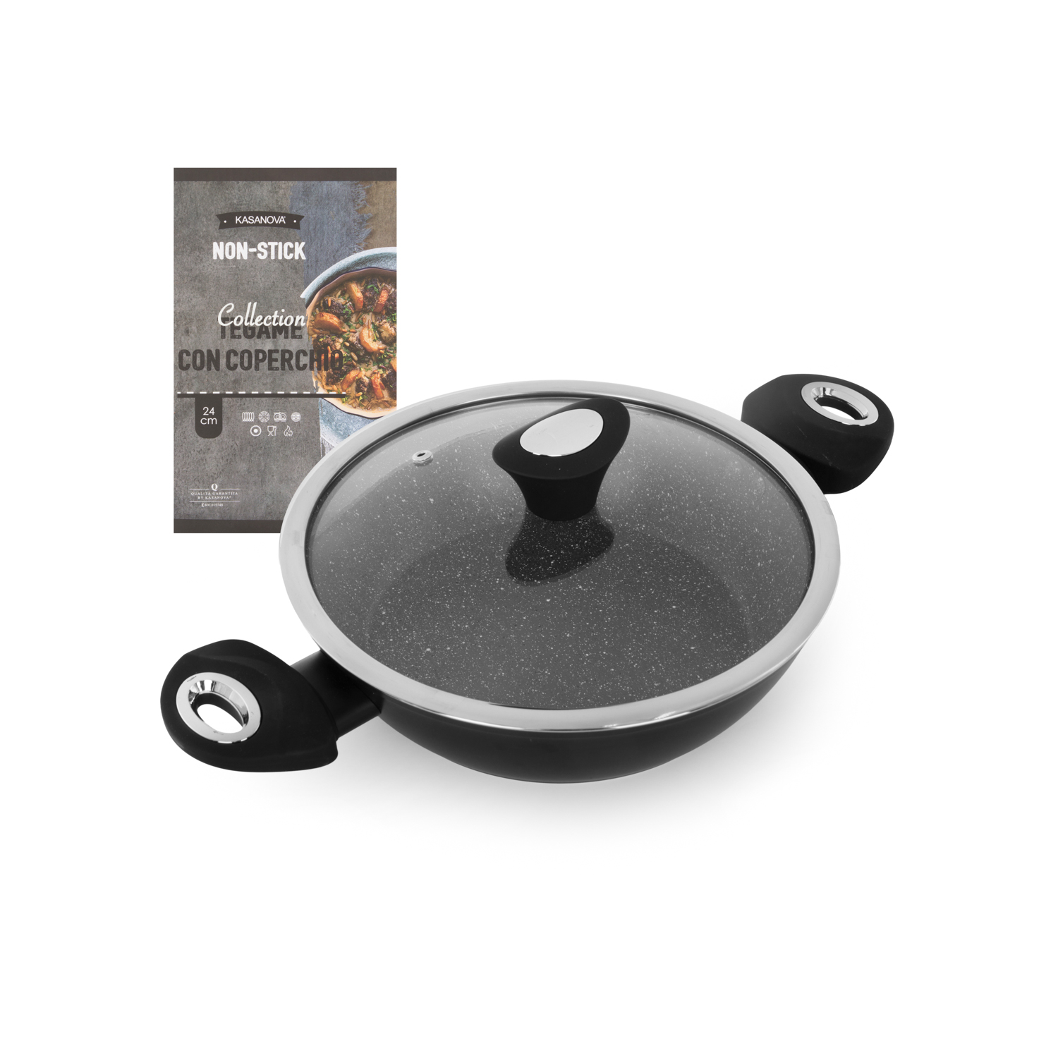 Tegame antiaderente 24 cm Collection nera con coperchio