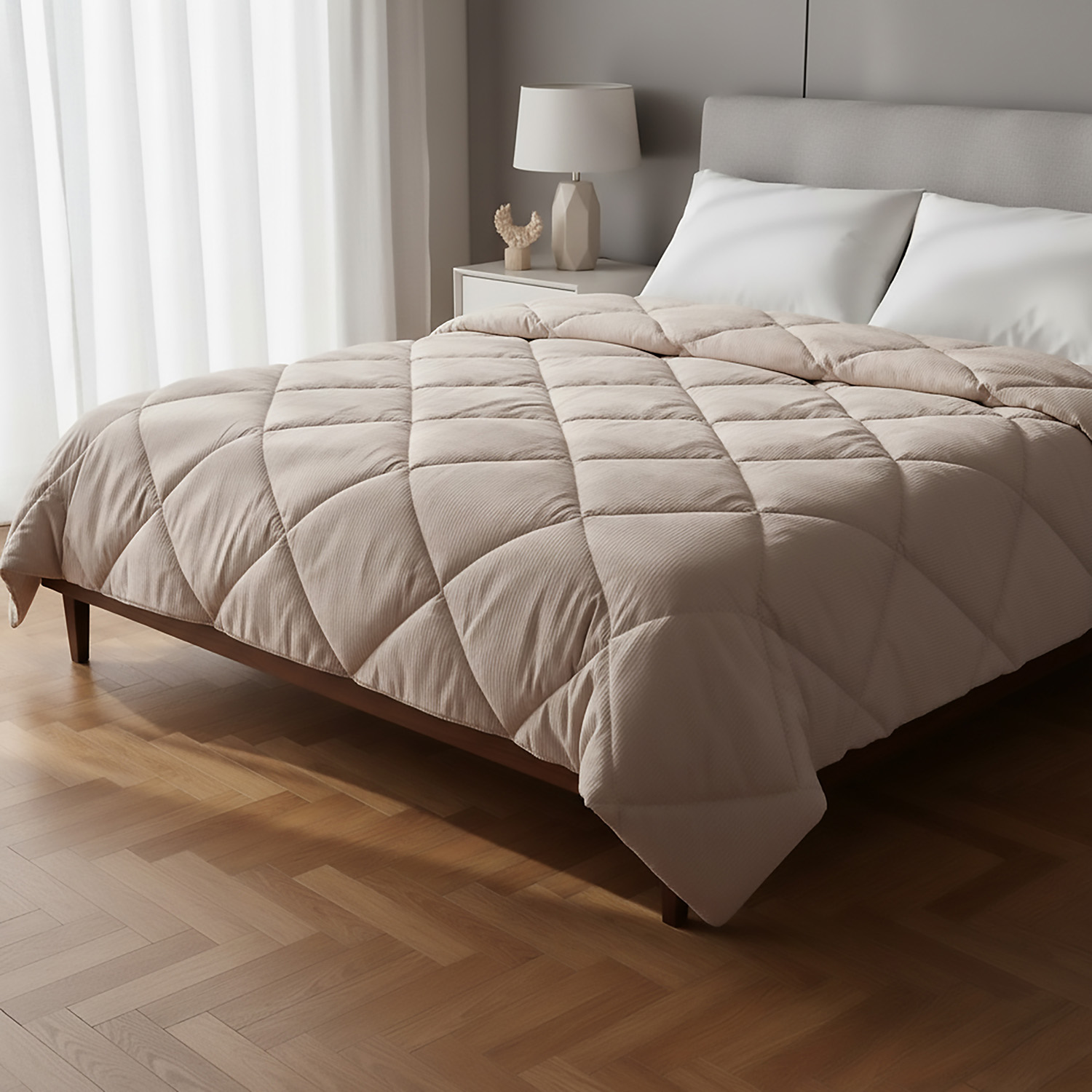 Trapunta matrimoniale velluto microfibra beige chiaro